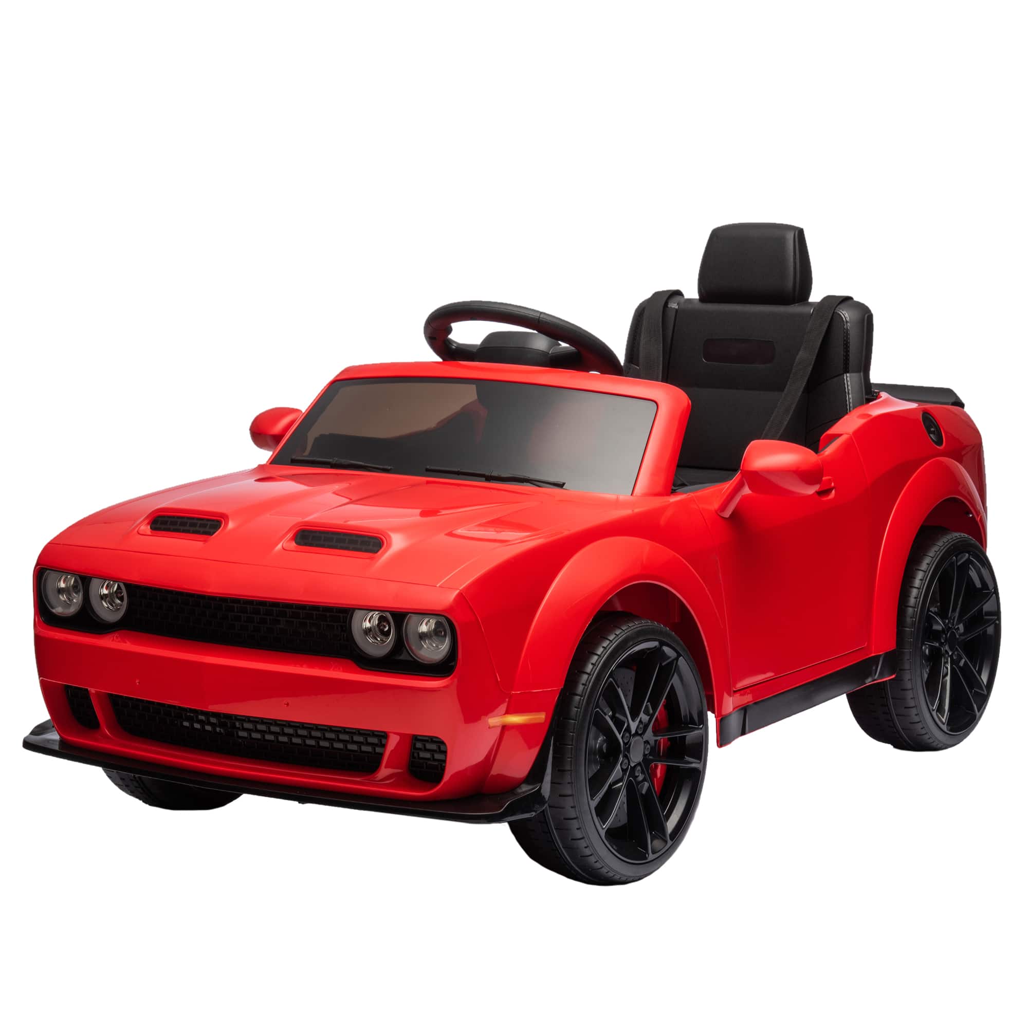 GARVEE - Licensed Dodge Challenger 12v Kids Ride-on Car Remote Control Toddler Toy with Spring Suspension Music & LED Lights - Red
