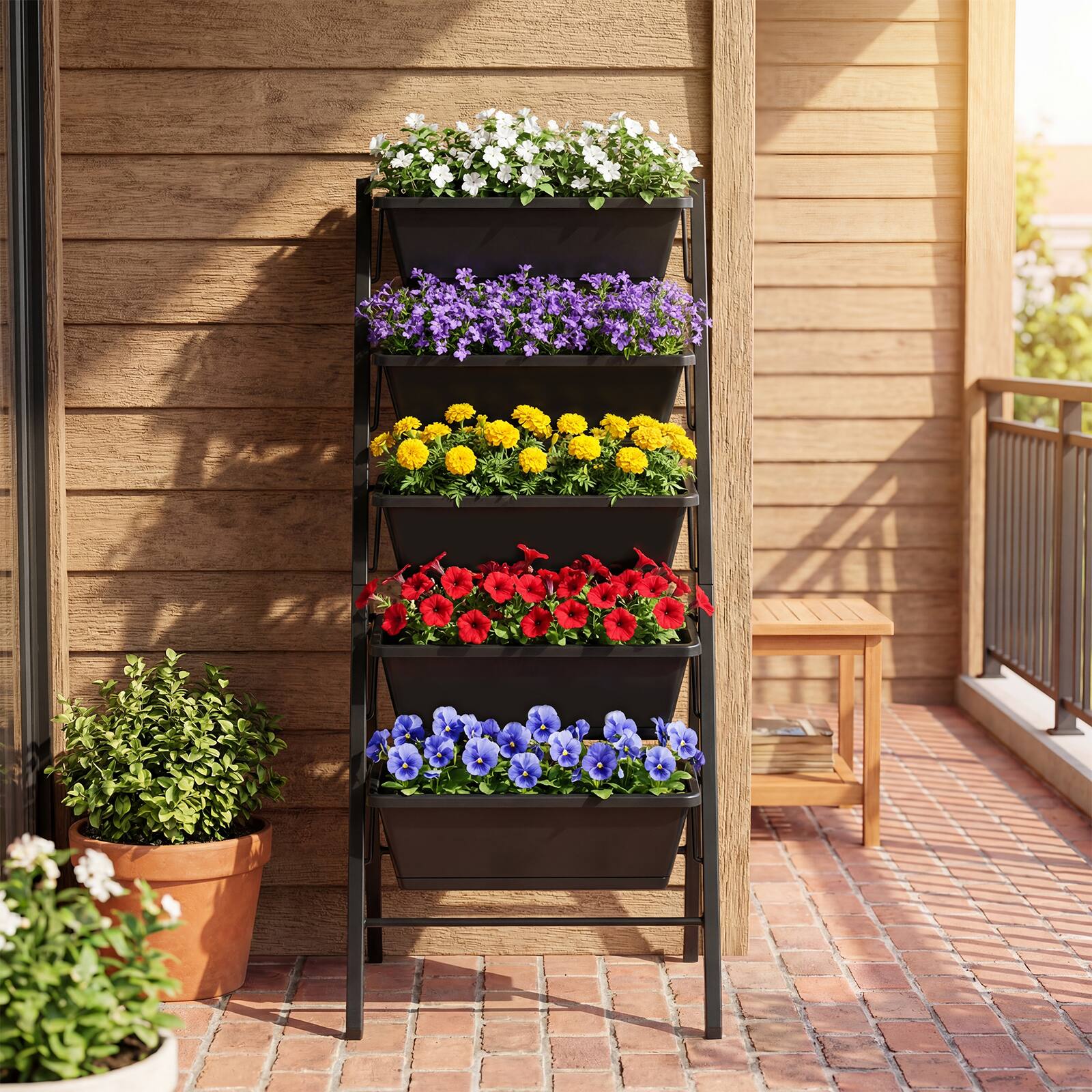 Alt View 3. Costway - Costway 2 PCS 5-Tier Vertical Raised Garden Bed with Drainage Holes, Removable Tray for Yard - Black.