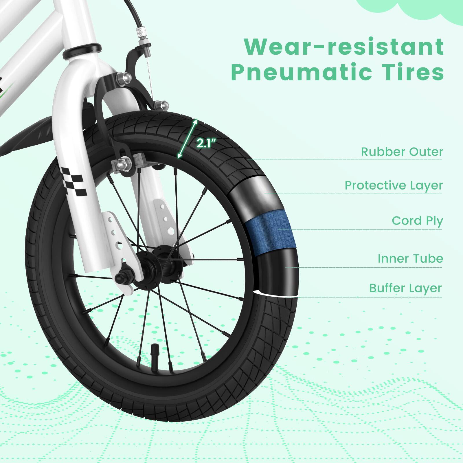 Wear-resistant Pneumatic Tires

2.1" Rubber Outer Protective Layer Cord Ply Inner Tube Buffer Layer