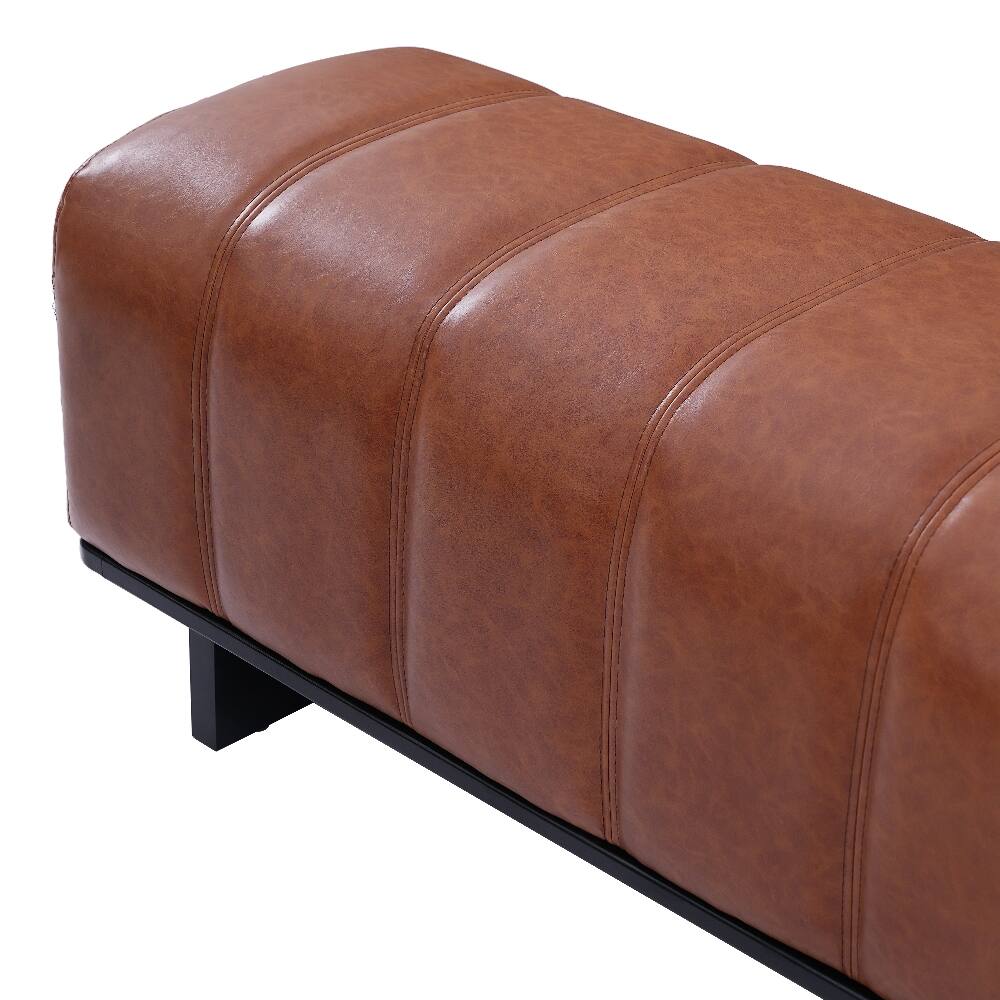 Alt View 3. Ropilly - Ropilly 63 Inch Brown PU Leather Dining Bench, Modern Indoor Entryway Seating with Rubber Wood Legs - Brown.