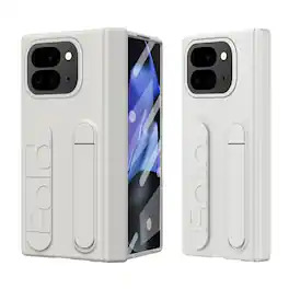 Dteck - Full Body Case for Google Pixel 9 Pro Fold/Fold2,Shockproof Slim Hinge Protection Stand Cover Built-in Screen Protector - White