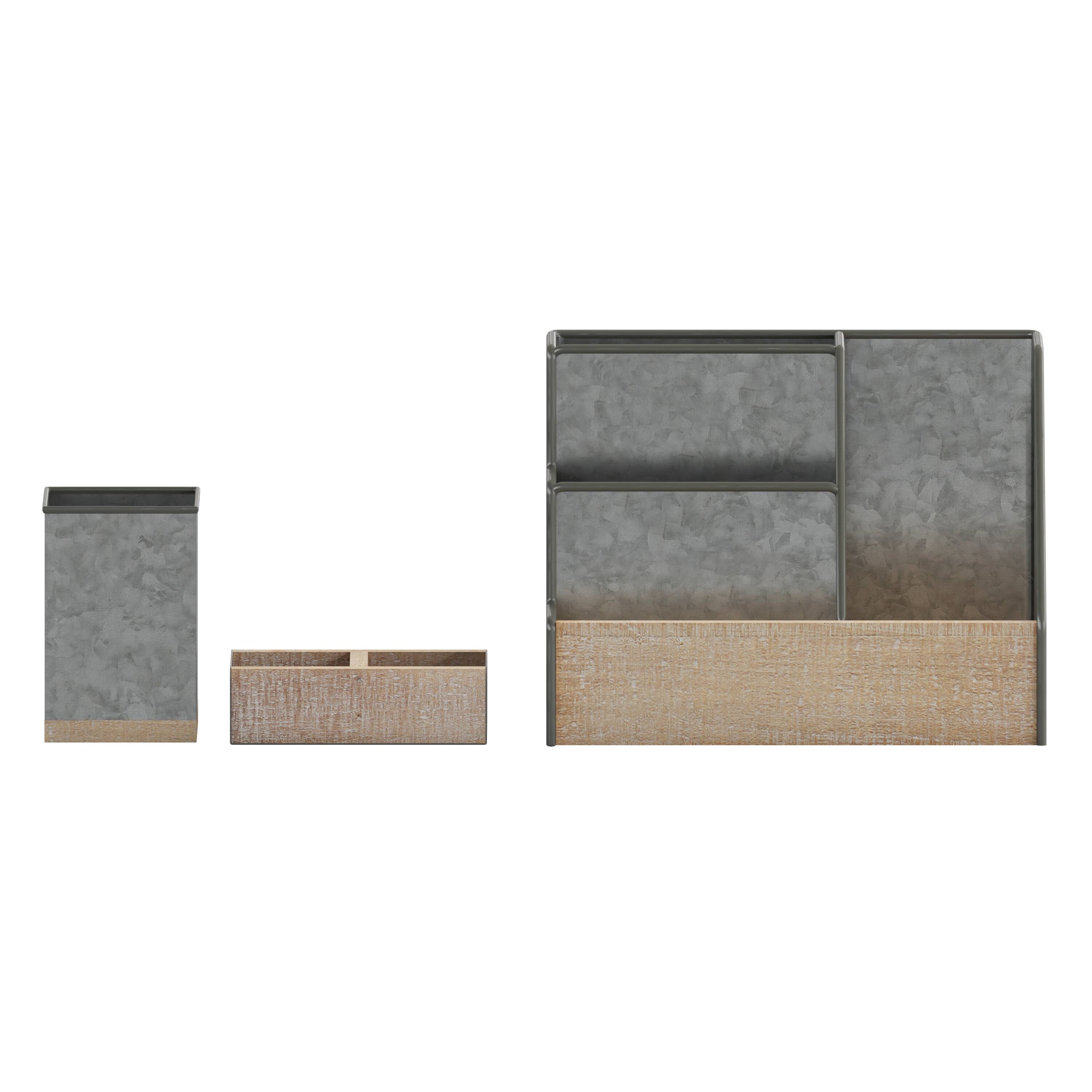 Alt View 9. Emma + Oliver - Nessa Three Piece Industrial Desk or Vanity Organizer Set with Foam Pads - Galvanized.