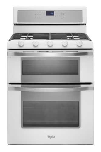 Front Zoom. Whirlpool - 30" Self-Cleaning Freestanding Double Oven Gas Convection Range - White Ice.