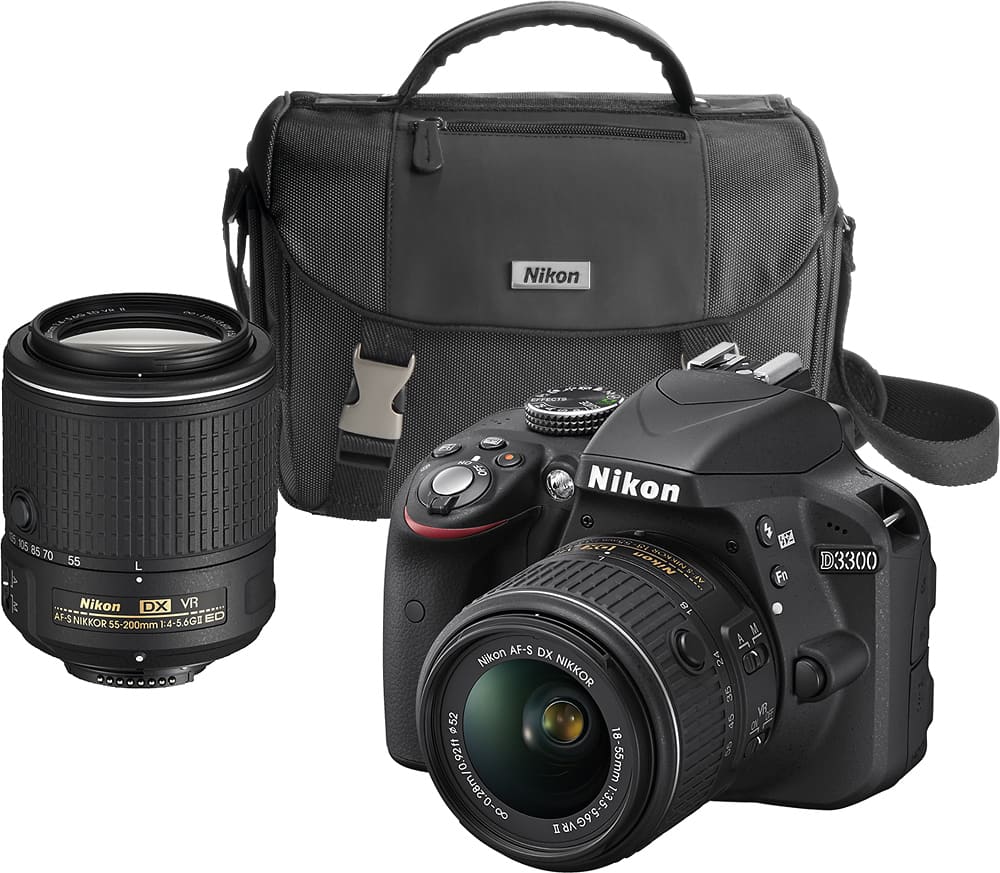 Front. Nikon - D3300 DSLR Camera with 18-55mm and 55-200mm VR II Lenses - Black.
