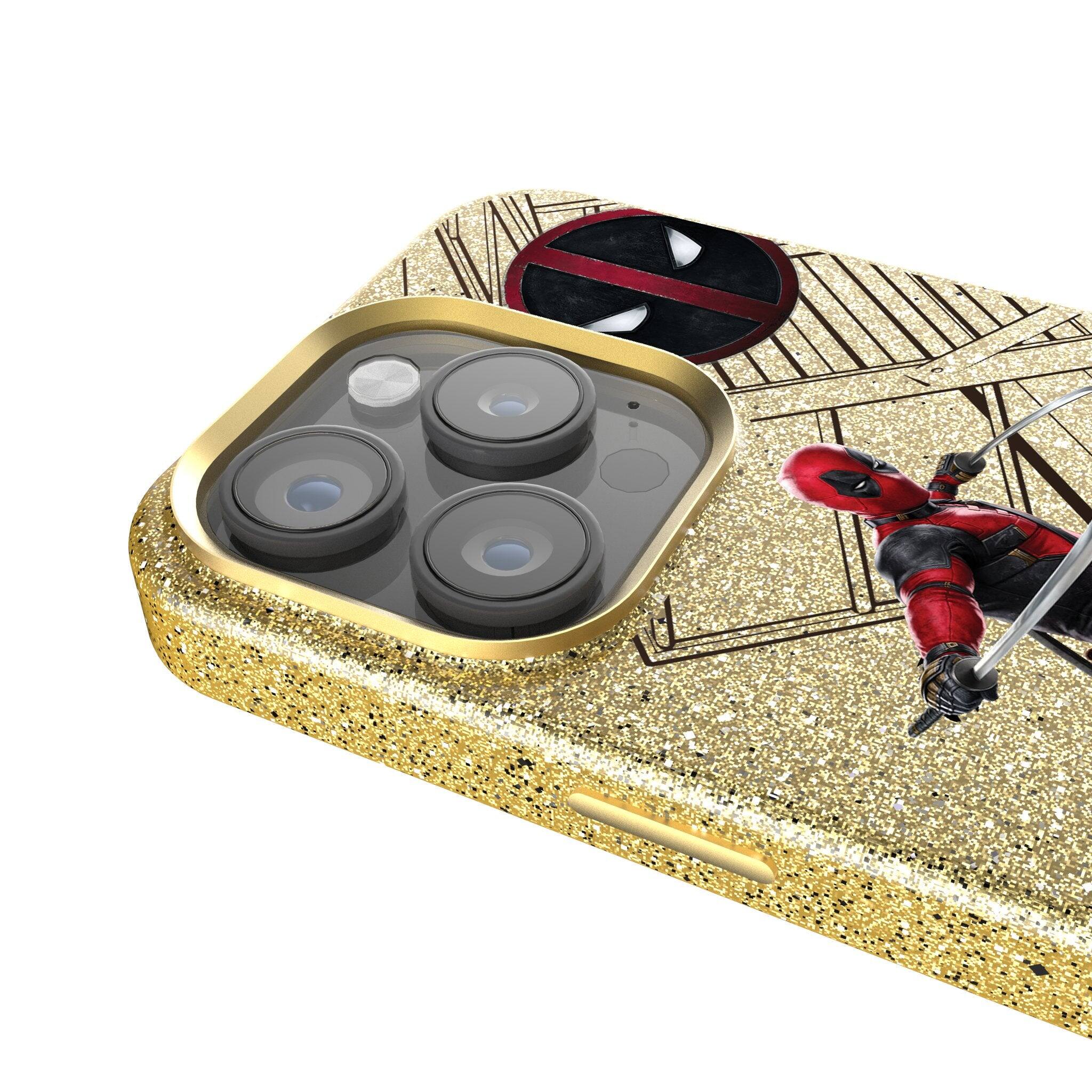 Back. Keyscaper - Marvel MechLine Gold Bling Phone Case - Apple iPhone 15 Pro - Deadpool.