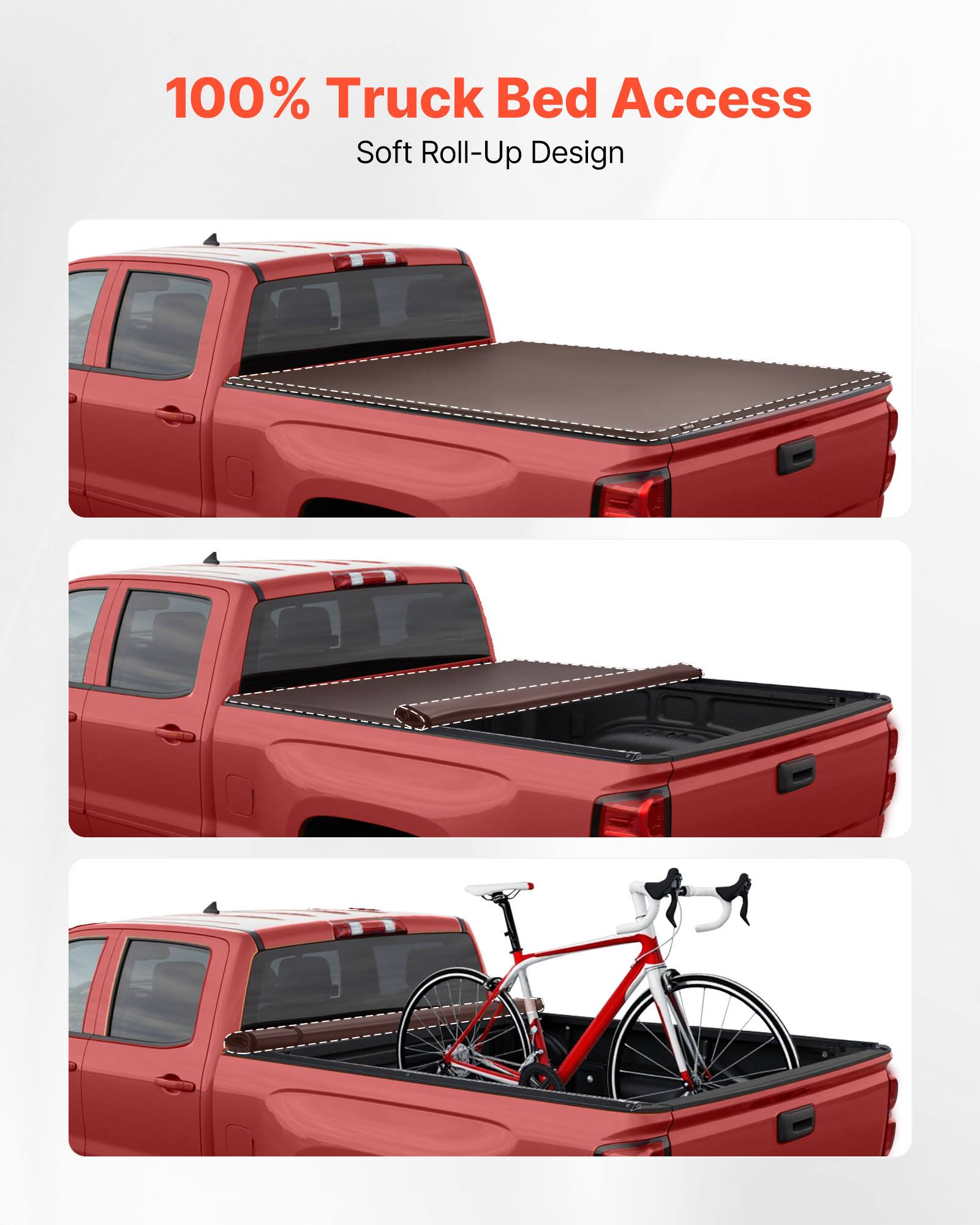 100% Truck Bed Access  
Soft Roll-Up Design