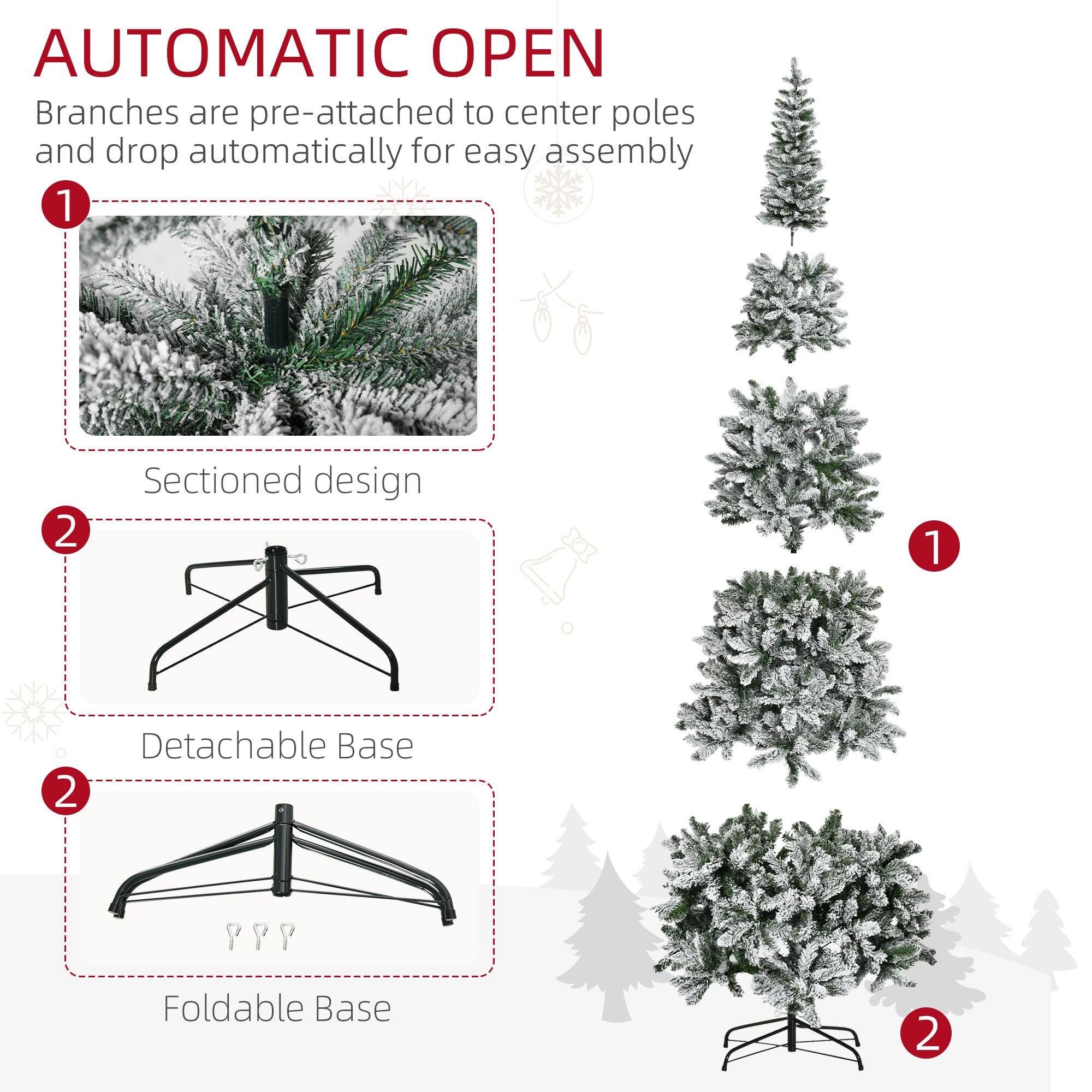 AUTOMATIC OPEN  
Branches are pre-attached to center poles and drop automatically for easy assembly  

1. Sectioned design  
2. Detachable Base  
3. Foldable Base