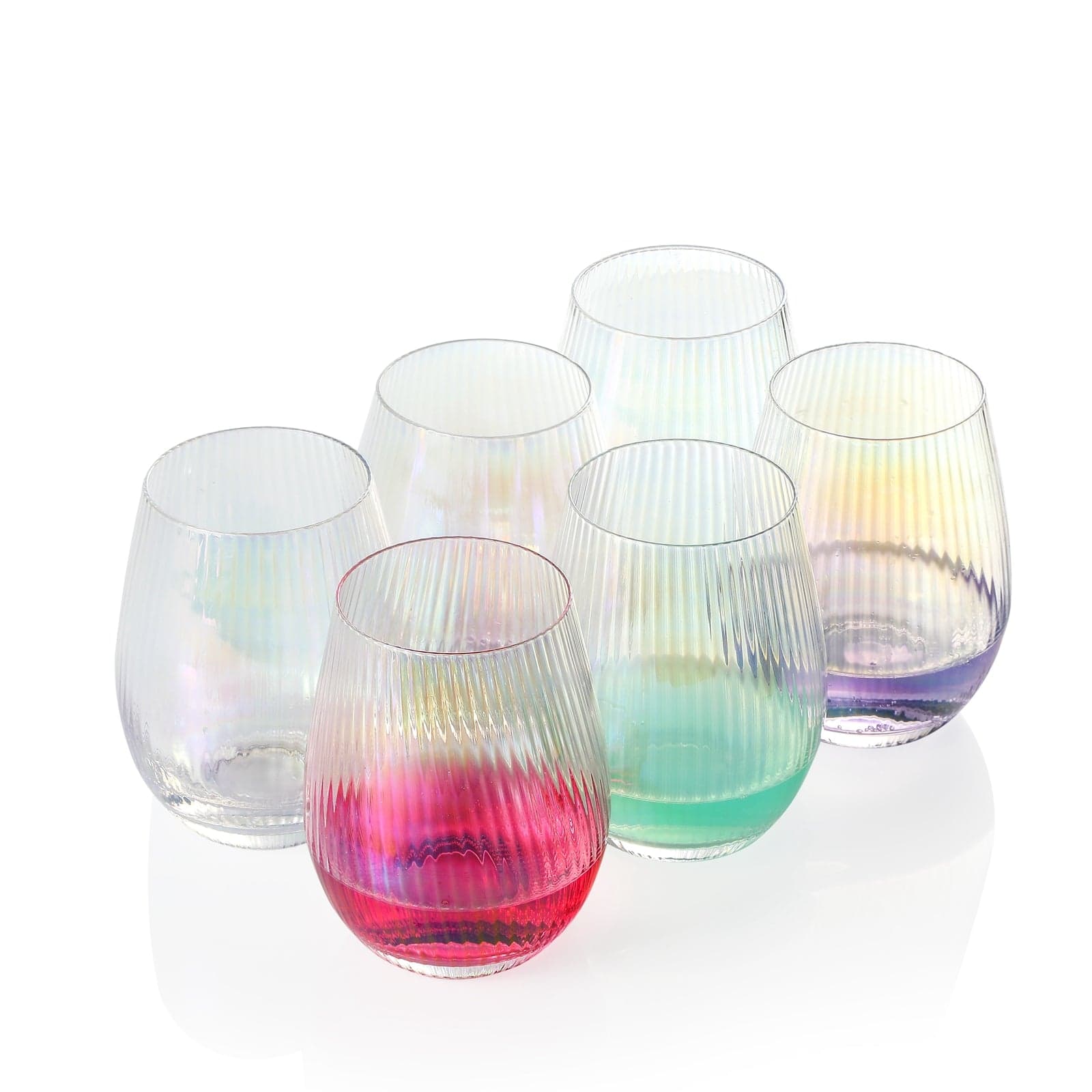 BreeBe - stemless wine glasses set Unique Cute Gift Idea - Set of 6 - Iridescent