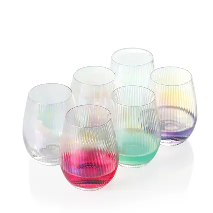 Front. BreeBe - Iridescent stemless wine glasses set Unique Cute Gift Idea - Set of 6 - Iridescent.