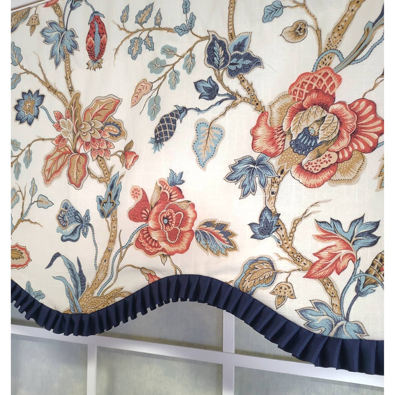 Left. RLF Home - RLF Home 3" Rod Pocket High Quality Fabric Giana Ruffled Provance Valance for Windows 50" x 15" Americana - Americana.