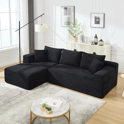 Front. Boyel Living - Black Stripe 3 Seat L-Shape Modular Sectional Sofa Couches with Memory Foam for Living Room (Left Facing Chaise) - Black.