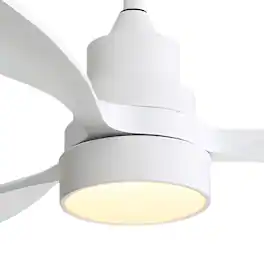 Sofucor - 48'' Low Profile Flush Mount Modern Wood Dimmable LED Ceiling Fans with Lights/Remote/Reversible DC Motor Indoor/Outdoor - White