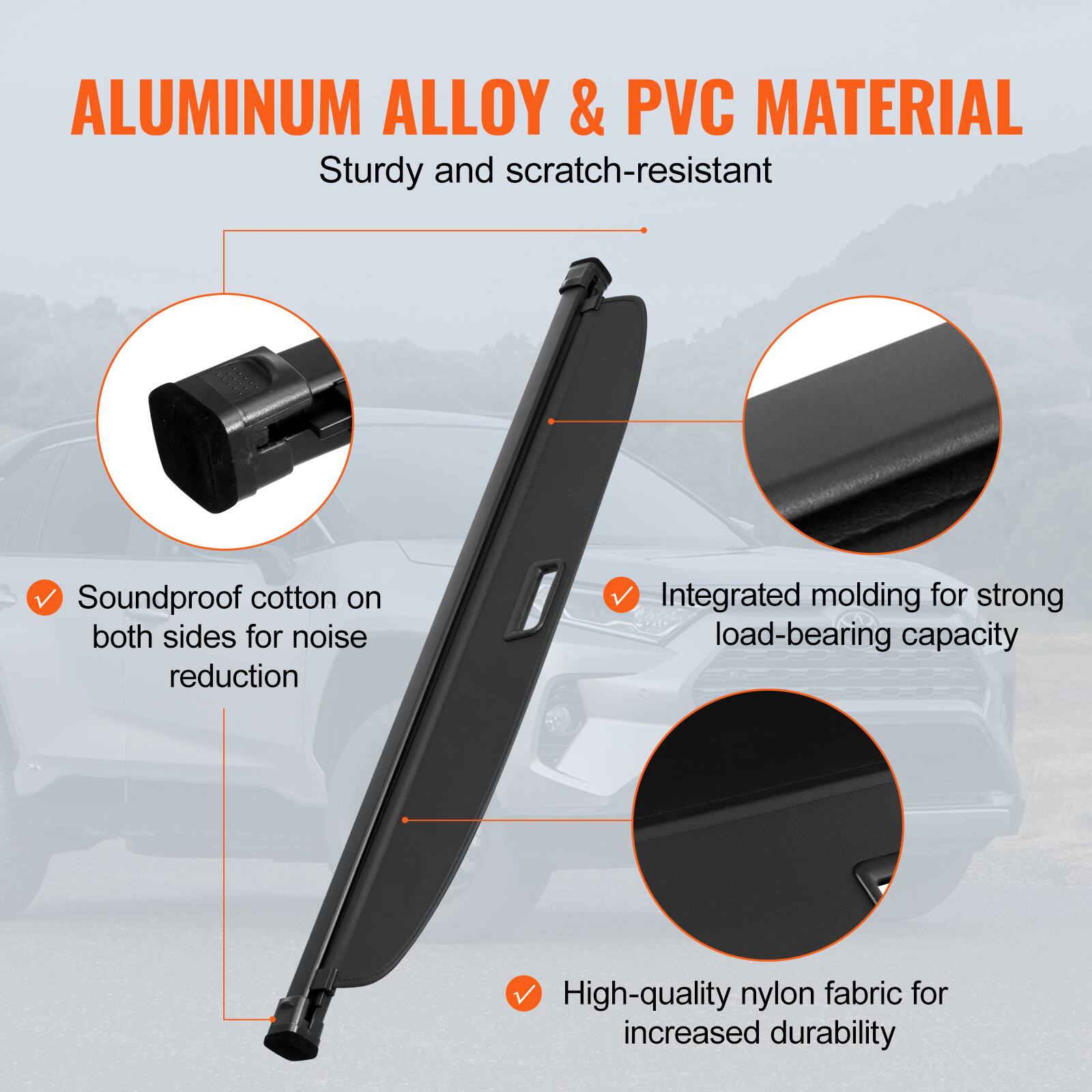 ALUMINUM ALLOY & PVC MATERIAL  
Sturdy and scratch-resistant  

- Soundproof cotton on both sides for noise reduction  
- Integrated molding for strong load-bearing capacity  
- High-quality nylon fabric for increased durability