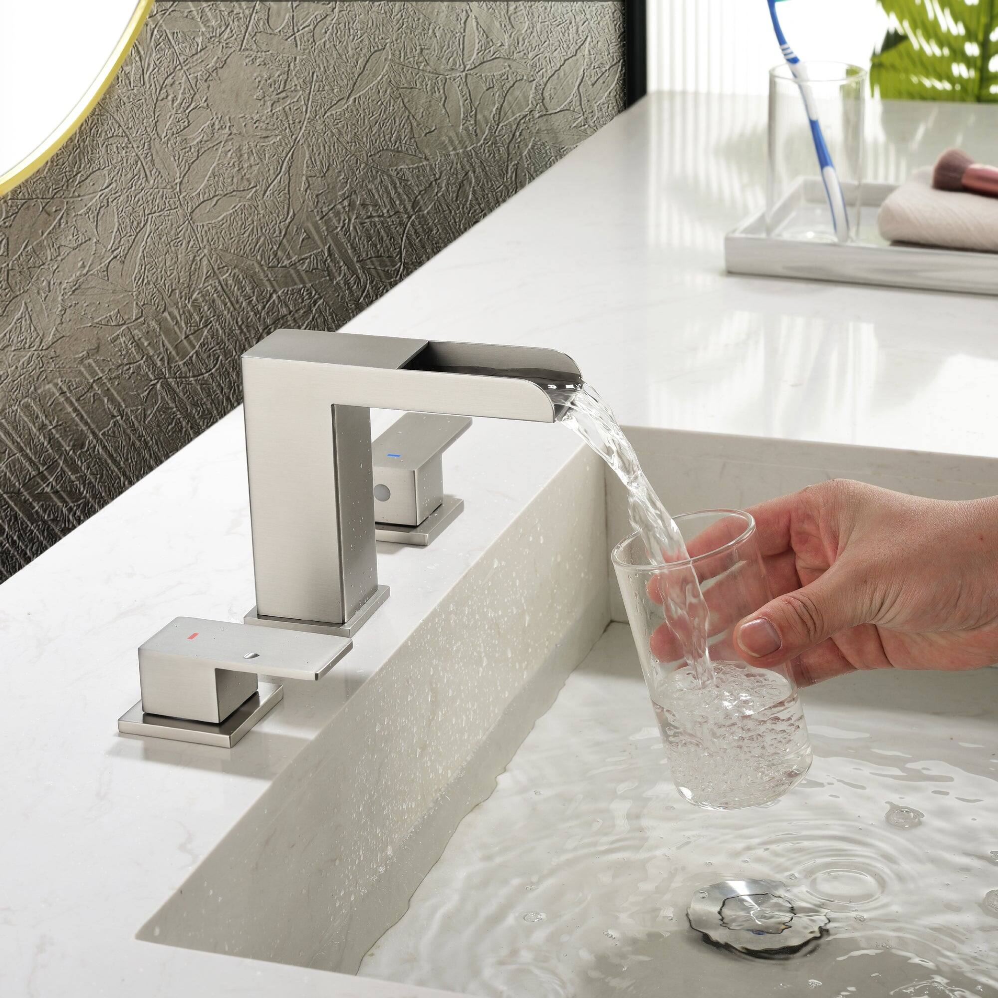 Alt View 2. Boyel Living - Brushed Faucet SUS304 Waterfall Spout cUPC Quick Connect Dual Handle Pop Up Drain - Brushed Nickel.