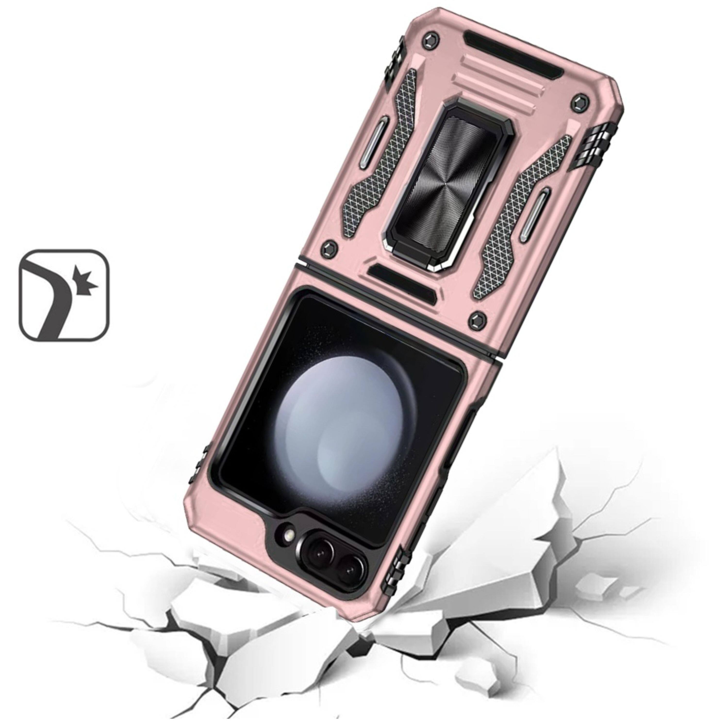 Left. Kitcheniva - Hybrid Sliding Lens Ring Stand Case For Samsung Galaxy Z Flip 6 Rose Gold - Rose Gold.