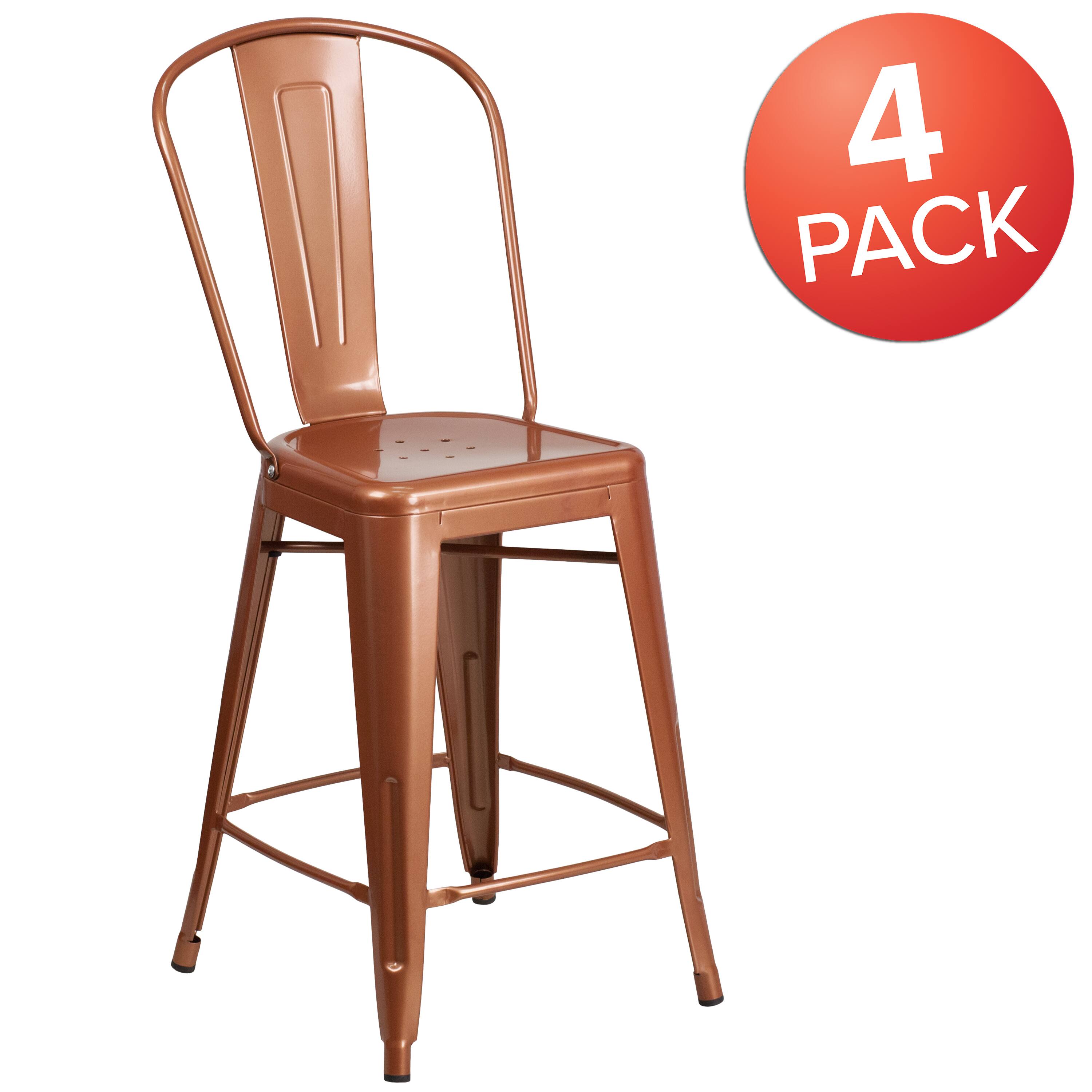 Alt View 1. Emma + Oliver - Commercial Grade 4 Pack 24" High Metal Indoor-Outdoor Counter Height Stool with Back - Copper.
