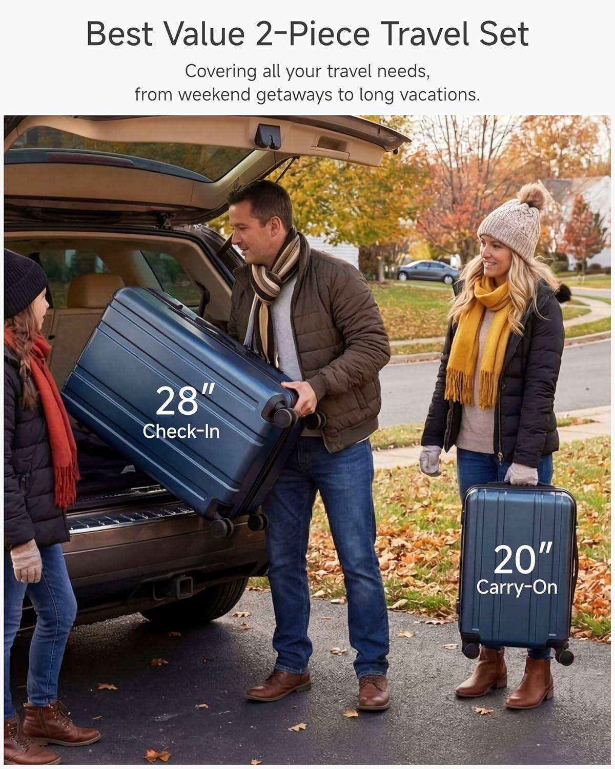 Best Value 2-Piece Travel Set  
Covering all your travel needs, from weekend getaways to long vacations.  

28" Check-In  
20" Carry-On