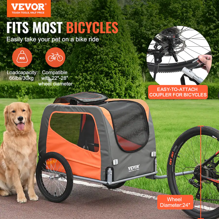 4 Bike Rack For Rv VEVOR Dog Bike Trailer, Supports up to 66 lbs, Pet Cart Bicycle Carrier ...