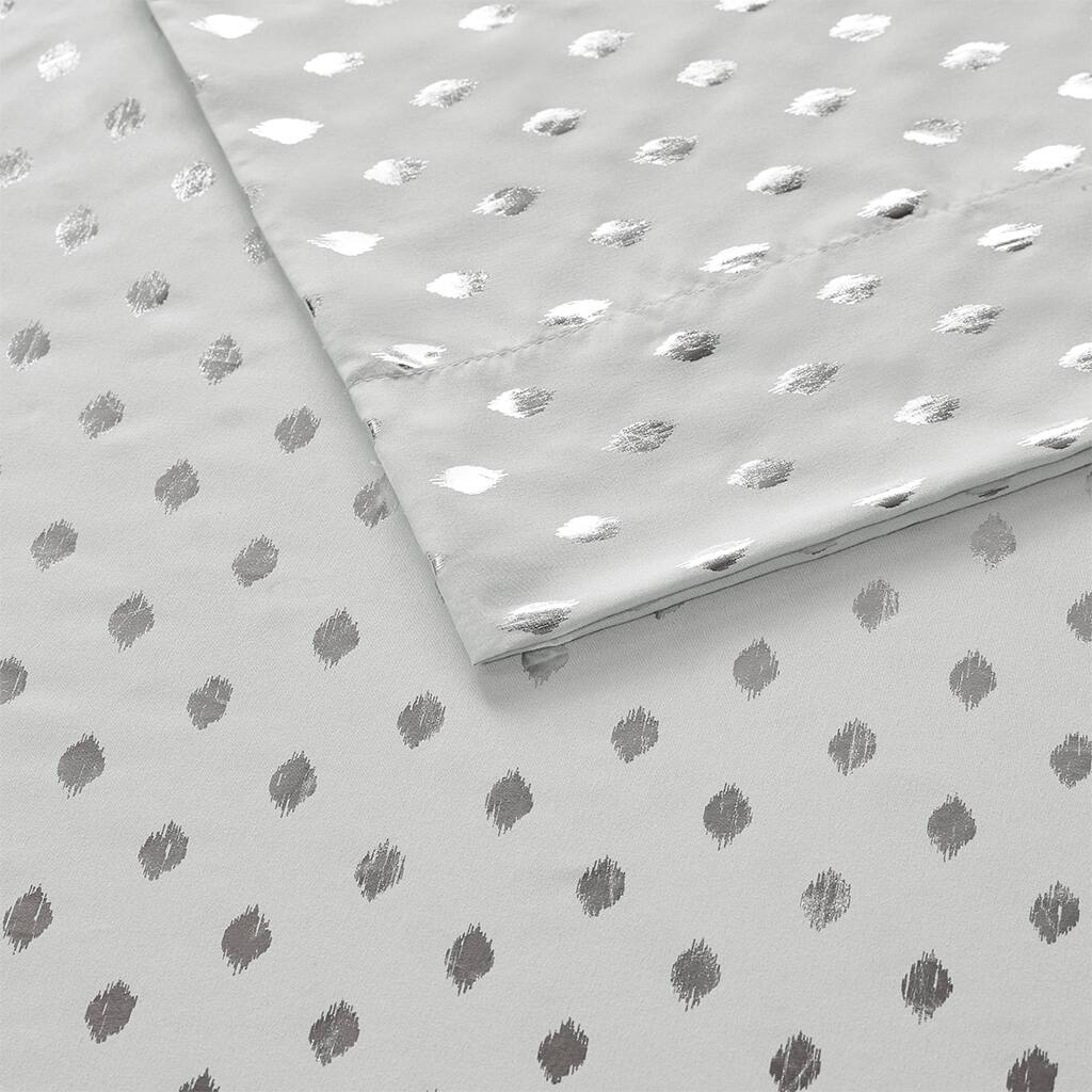 Alt View 5. Gracie Mills - Gracie Mills Juniper Metallic Ikat Dot Printed Sheet Set - Grey/Silver.