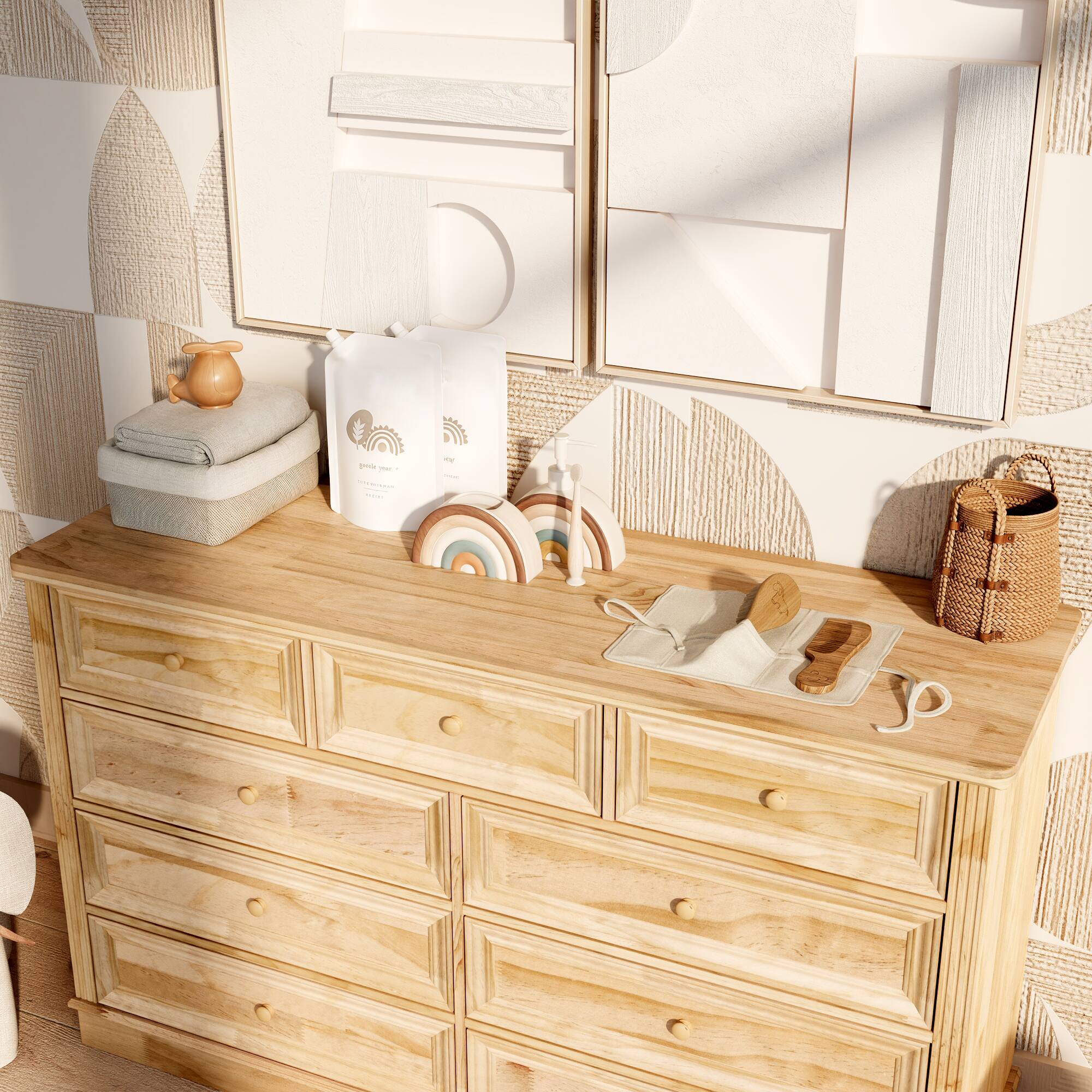 Alt View 6. Homsee - Solid Wood Baby Changing Table Dresser with Anti-Tip Kit, 90% Wood Construction and Smooth Drawers - Wooden.