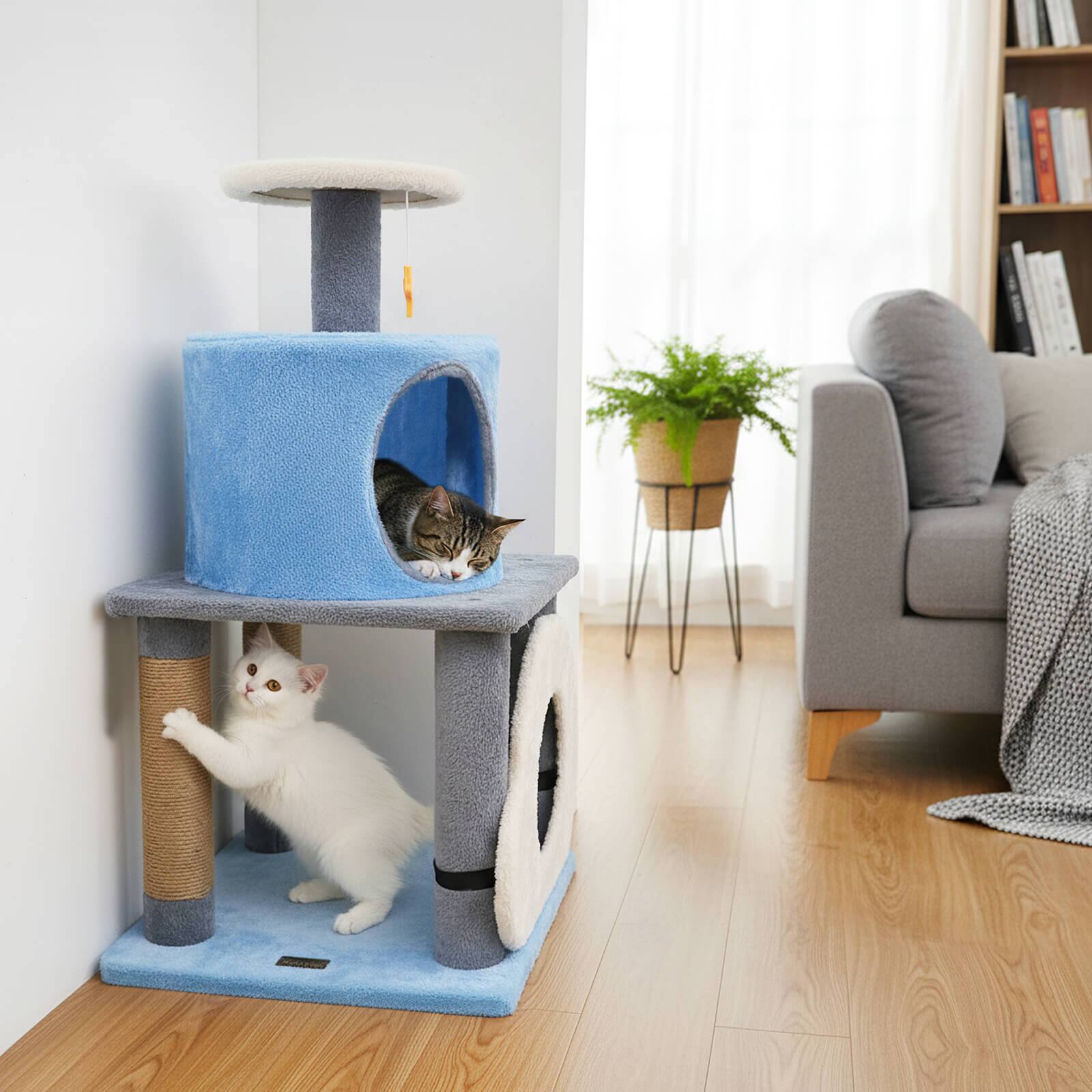 Alt View 3. Costway - Costway 31.5" Cute Modern Cat Tree with Condo Top Perch Jute Scratching Posts Hanging Toy - Blue.
