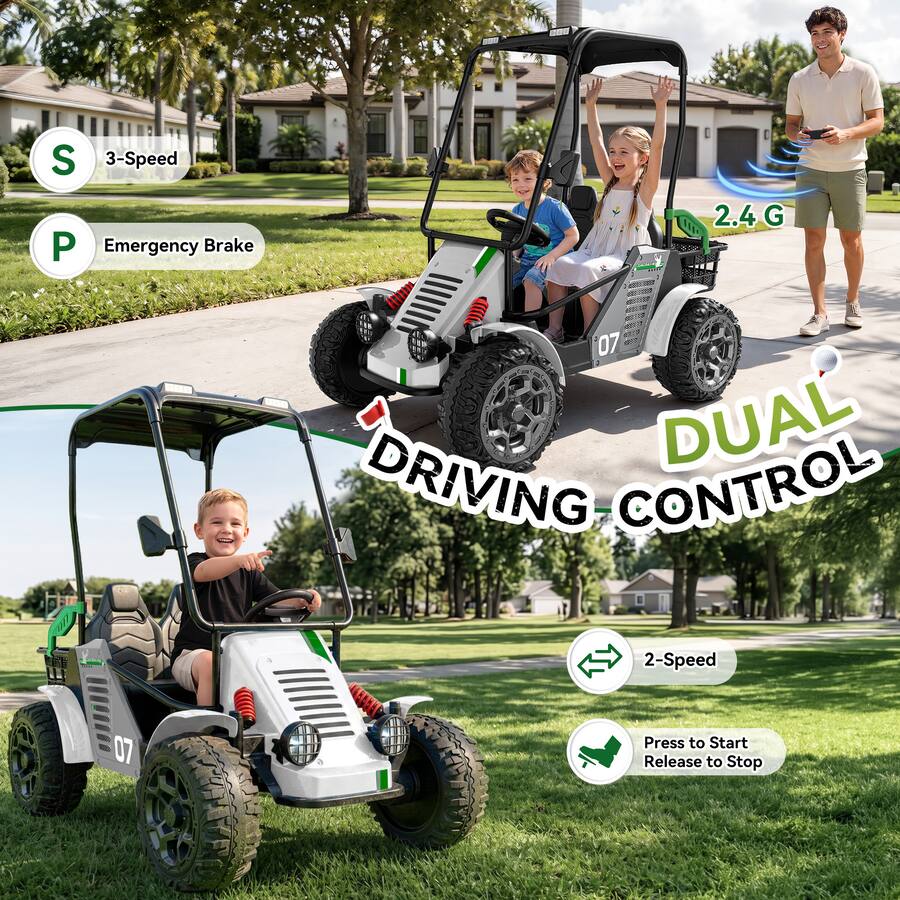 White Control Slips ANPABO 24V 4WD Kids Electric Golf Cart – 2 Seater Ride On with Remote ...