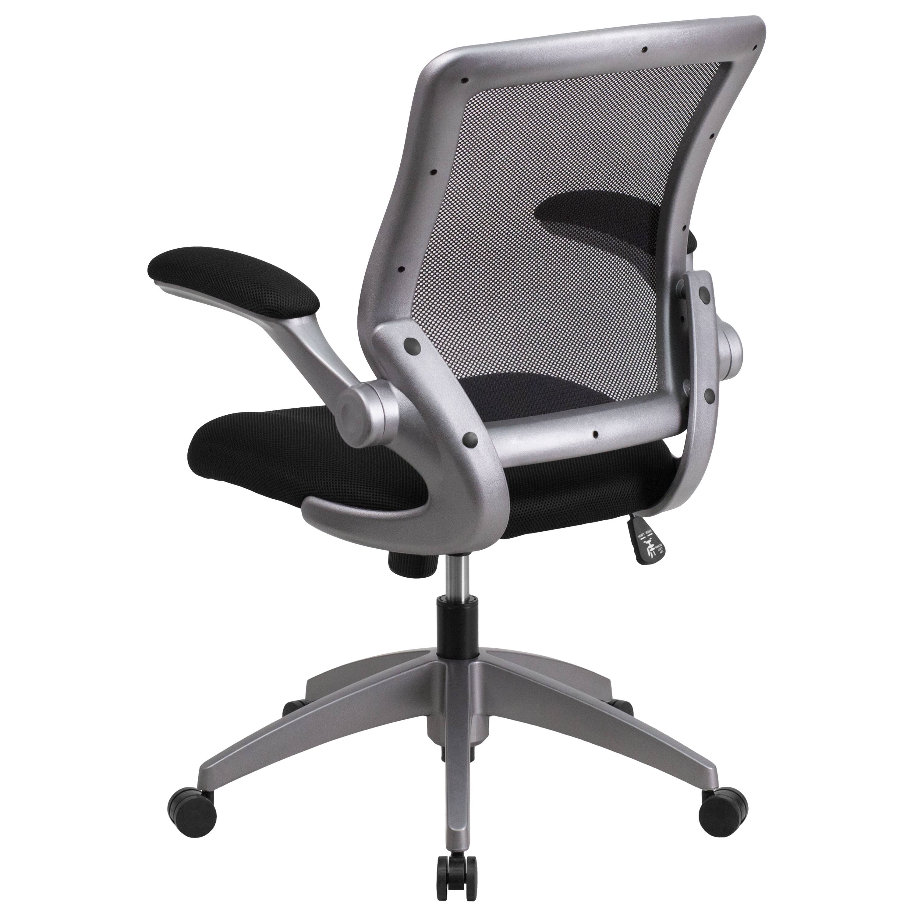 Alt View 5. Emma + Oliver - Mid-Back Mesh Swivel Ergonomic Task Office Chair with Gray Frame & Flip-Up Arms - Black.