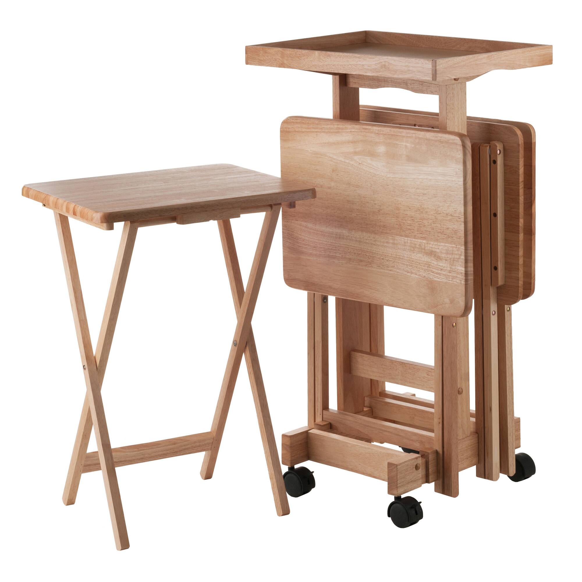 Alt View 3. Winsome Wood - Isabelle Set of 4 Snack Tables with Mobile Stand and Removable Tray - Natural.