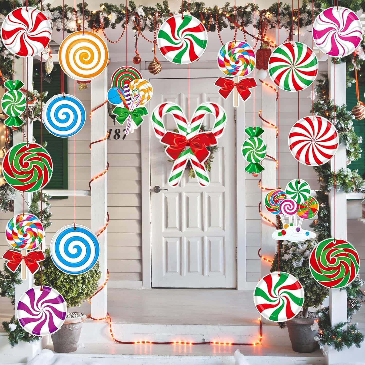 PARKER SLATER - 28 Pcs Peppermint Candy Christmas Ornaments, Yard Signs for Tree, Door & Lawn Decor - Multicolor
