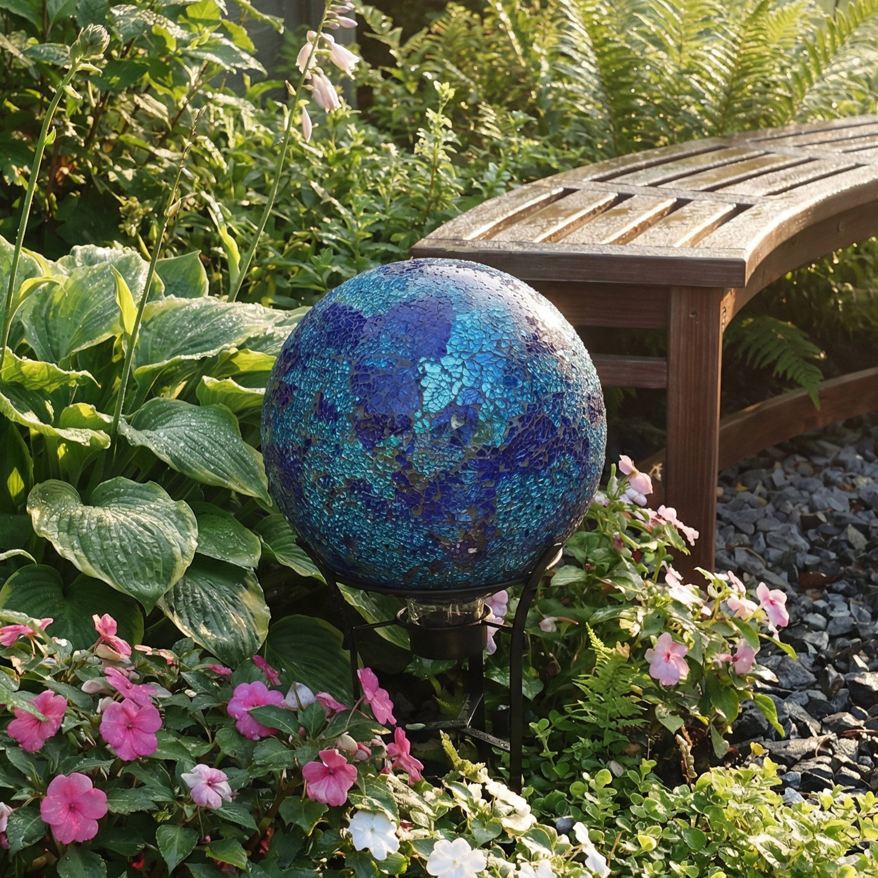 Alt View 7. Sunnydaze - Crackled Glass Gazing Globe - 10 in - Deep Ocean Swirl.