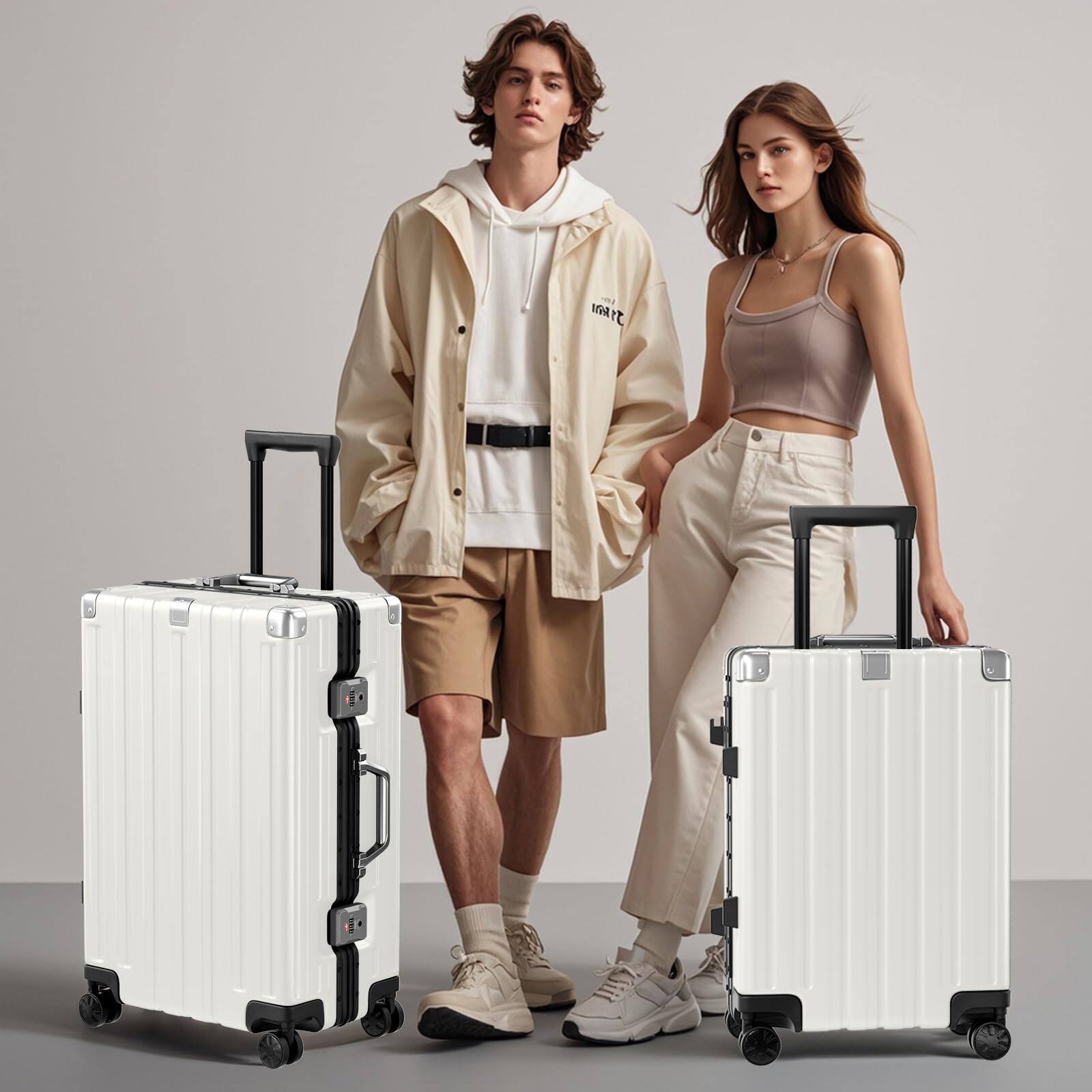 Alt View 8. Brick Attic - 28 Inch Aluminum Frame Luggage  Checked Suitcase with Spinner Wheels TSA Approved No Zipper Hard Shell Luggage - White.