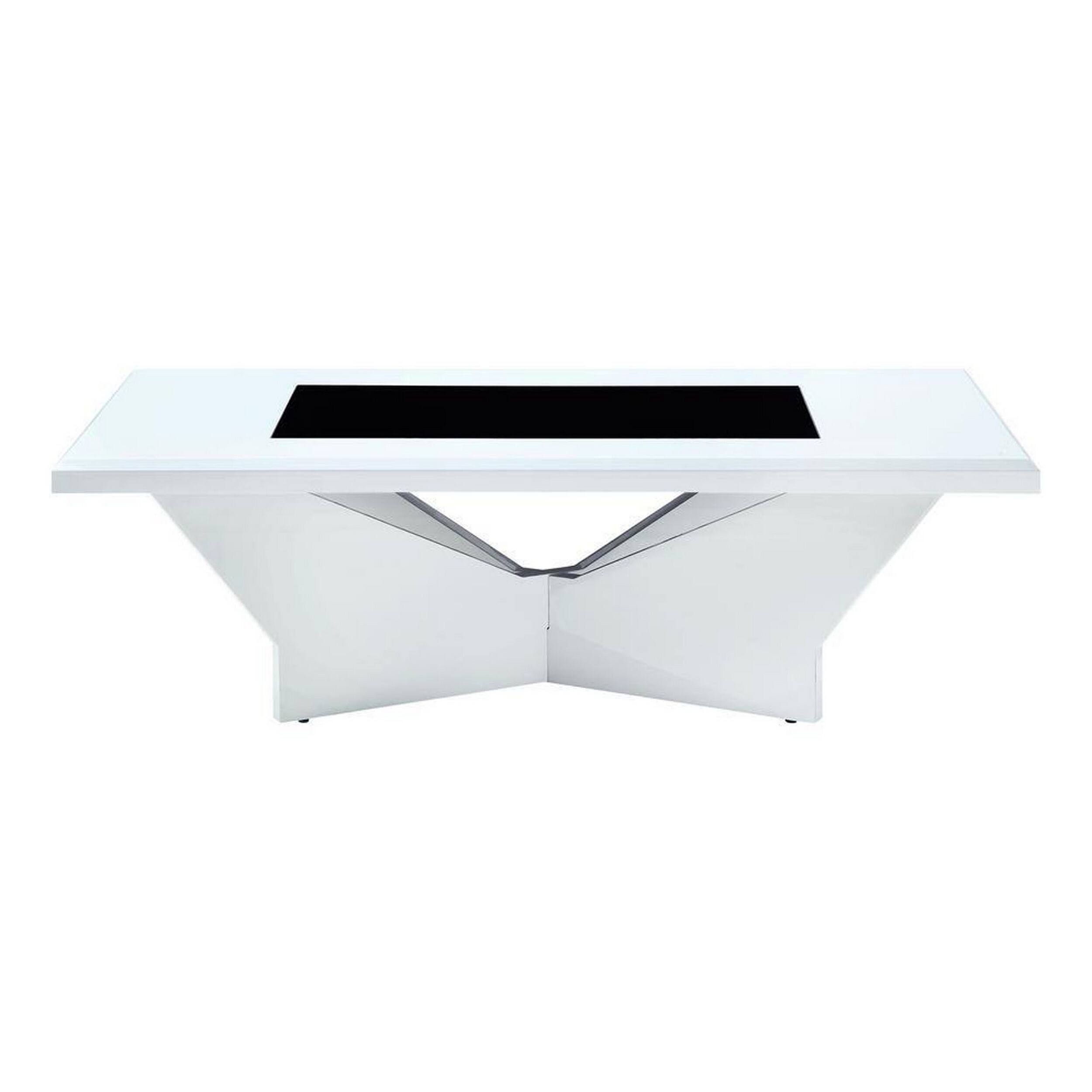 Alt View 1. Manhattan Lane - Pera 47 Inch Modern Coffee Table, Black Glass Insert, Geometric, White - Black, White.
