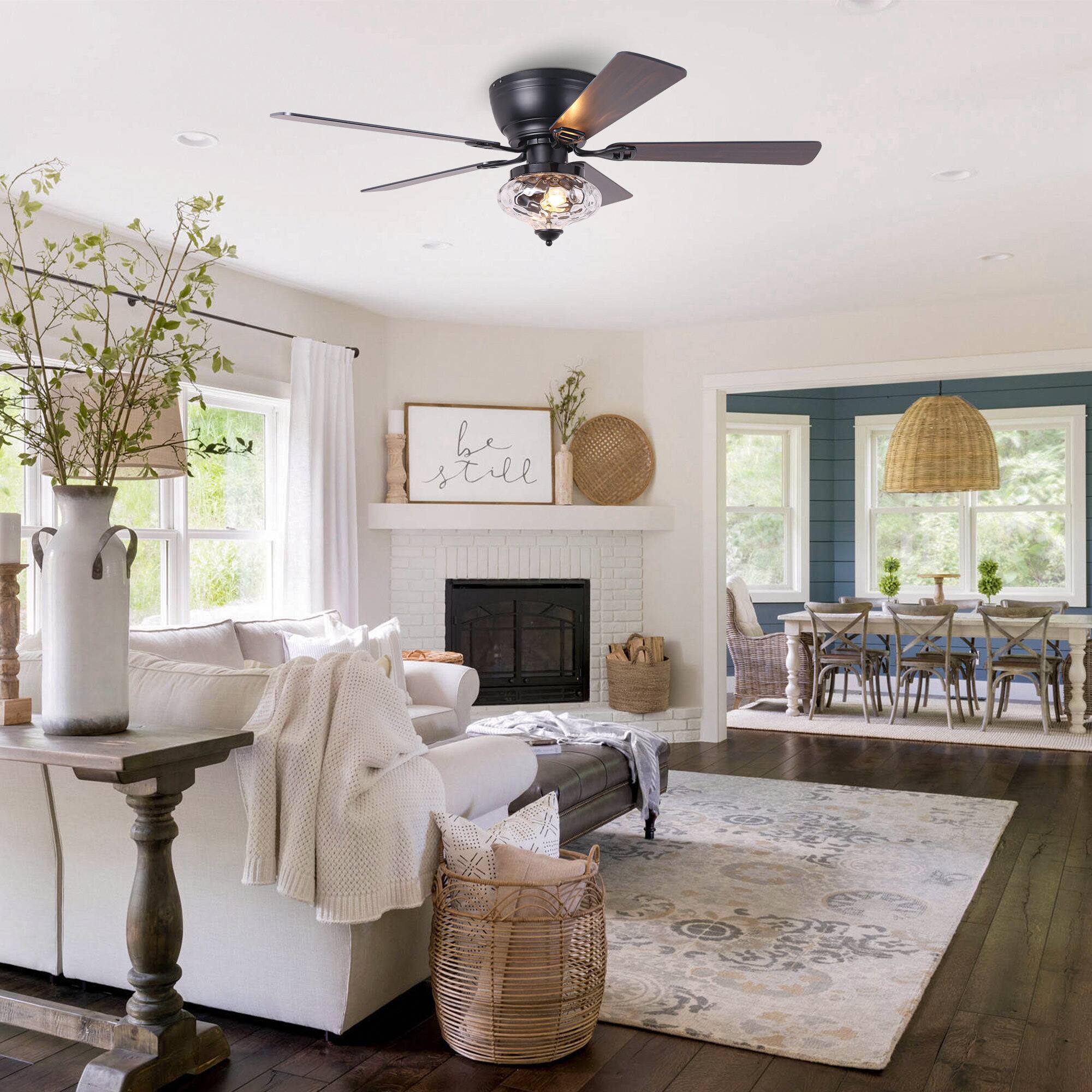 Angle. Parrot Uncle - 52" Traditional Black 5-blade Glass Low Profile Ceiling Fan with Remote - Black.