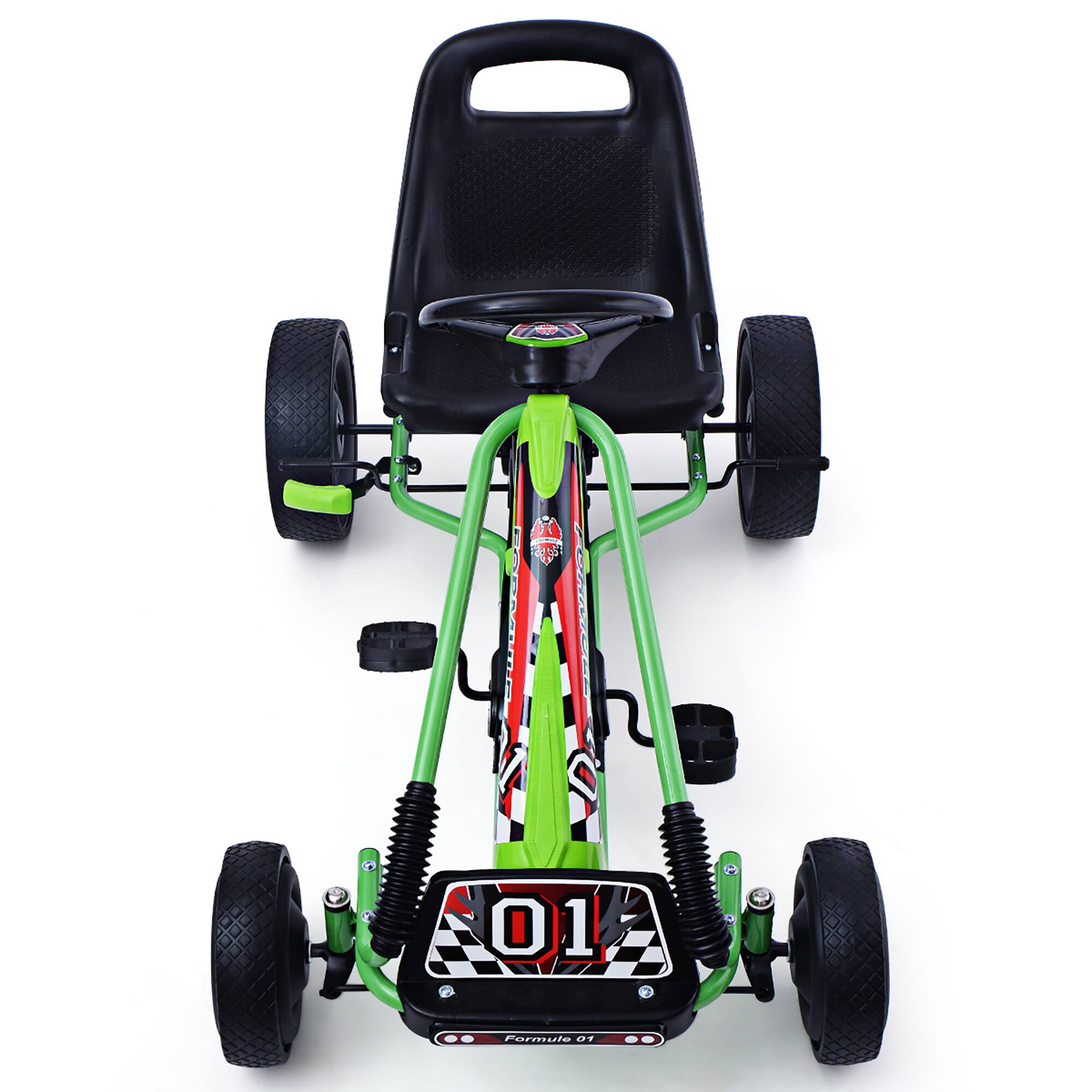 Alt View 9. Costway - Costway Go Kart 4 Wheel Pedal Powered Kids Ride On Toy w/ Adjustable Seat - Black/Green.
