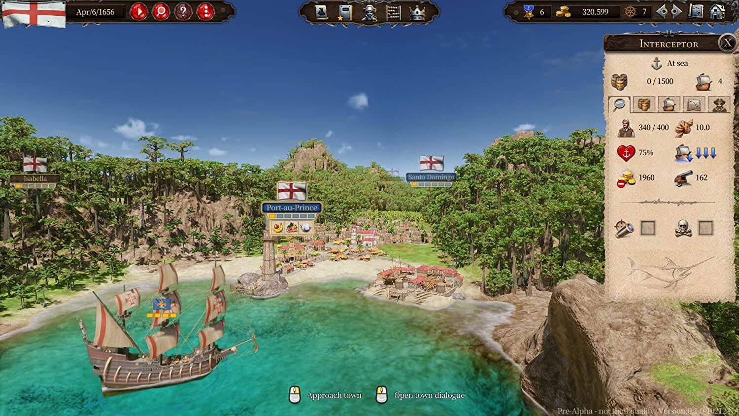 Apr/6/1656

6
320.599
7
INTERCEPTOR
X
At sea
0 / 1500
4
340 / 400
10.0
75%
Isabella
Santo Domingo
1960
162
Port-au-Prince
Approach town
Open town dialogue
Pre-Alpha - not final quality. Version: 0