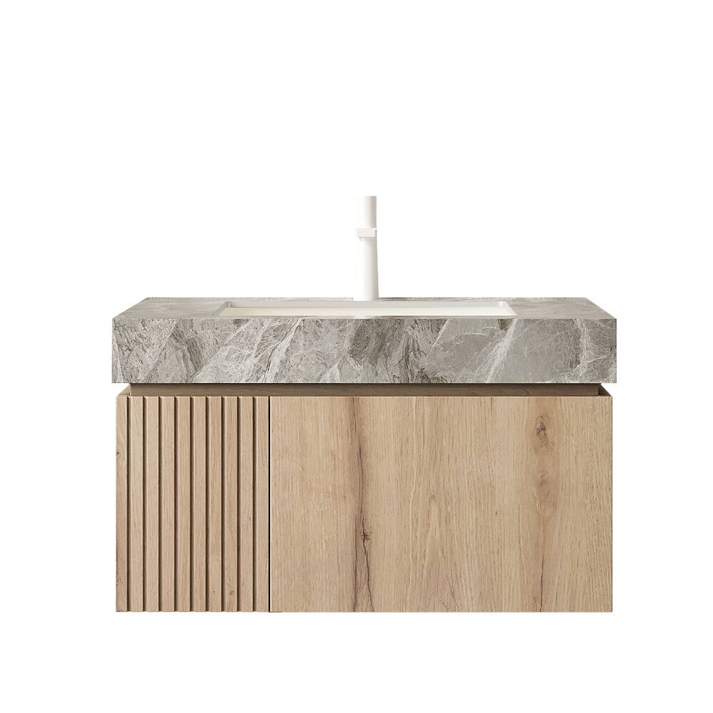 Alt View 1. Loheer - Loheer 30 inch floating bathroom vanity White Oak Woodgrain - Light Gray, White Oak.