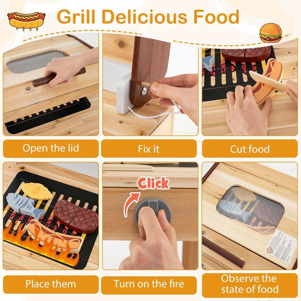 Grill Delicious Food

1. Open the lid
2. Fix it
3. Cut food
4. Place them
5. Turn on the fire
6. Observe the state of food