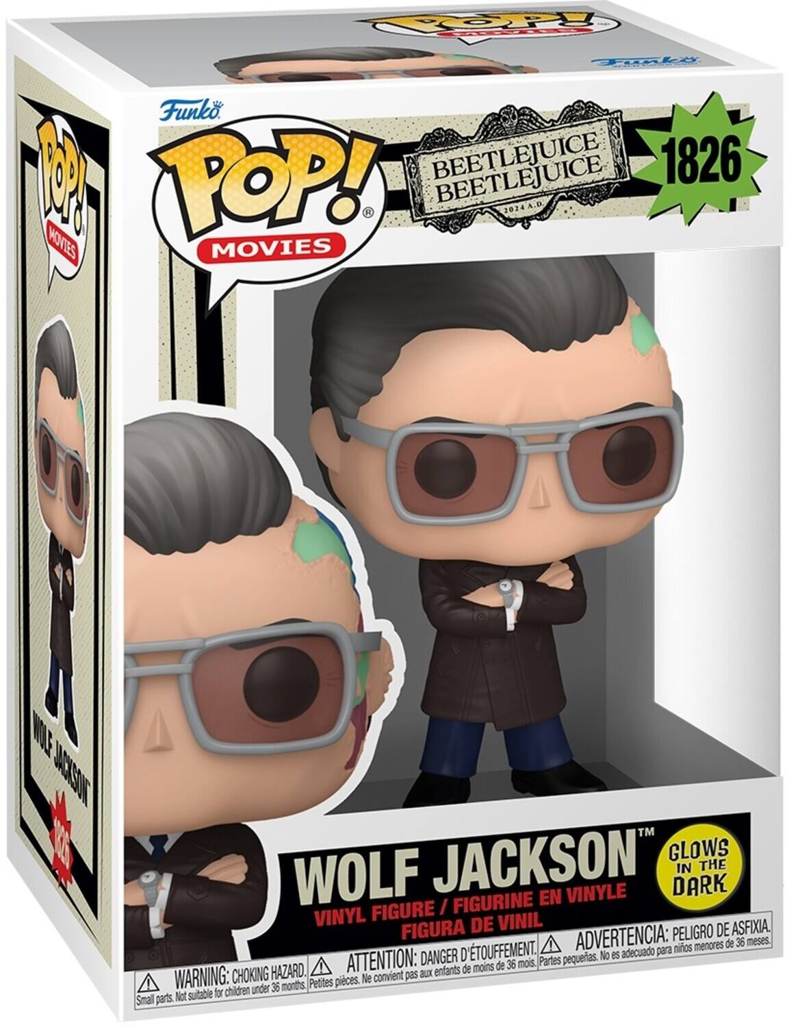 POP! Funko POP! BEETLEJUICE 1826 2024 A.B. MOVIES MOVIES WOLF JACKSON" GLOWS IN THE DARK VINYL FIGURE / FIGURINE EN VINYLE FIGURA DE VINIL FIGURE / FIGURINE EN VINYLE PELIGRO DE ASFIXIA D'TOUFFEMENT. ADVERTENCIA: nios menores de 36 meses. DANGER D'ÉTOUFFEMENT. ATTENTION: de 36 mois. Partes pequeas. HAZARD. enfants de moins 36 months. Petites pices. Not sutable for children Small parts CHOKING WARNING: CHOKING HAZARD.
