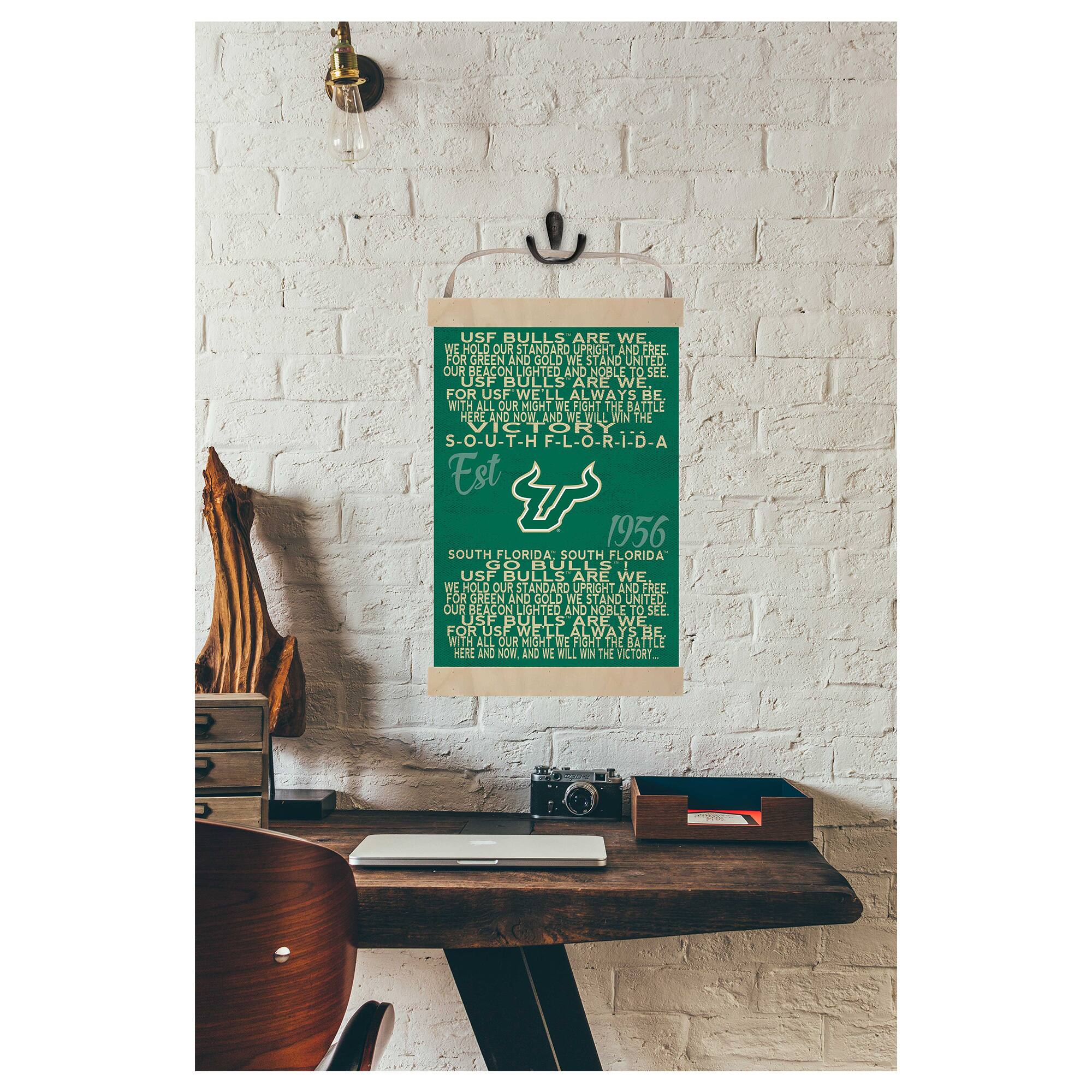 USF Bulls are we  
We hold our standard upright and free  
For green and gold we stand united  
Our beacon lighted and noble to see  
USF Bulls are we  
For USF we'll always be with all our might  
Fight the battle here and now  
And we will win the victory  

SOUTH FLORIDA  
Est 1956  
SOUTH FLORIDA  
GO USF BULLS