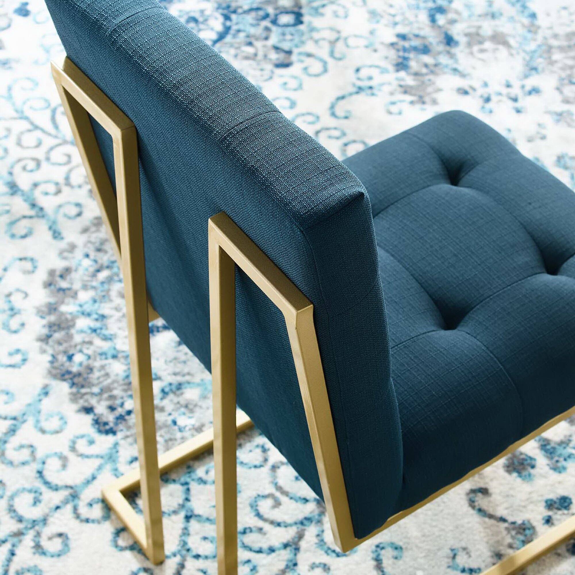 Left. Modway - Privy Gold Stainless Steel Upholstered Fabric Dining Accent Chair by Modway - Gold Azure.
