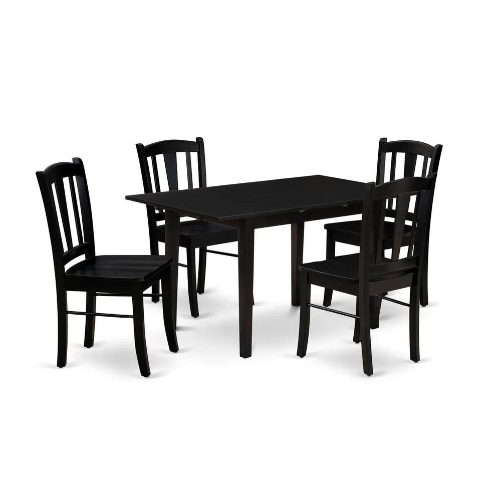 Left. East West Furniture - NFDL5-BLK-W - 5-Piece Kitchen Table Set- 4 Wood Chair with Wooden Seat and Slatted Chair Back - Butterfly Leaf - Black.
