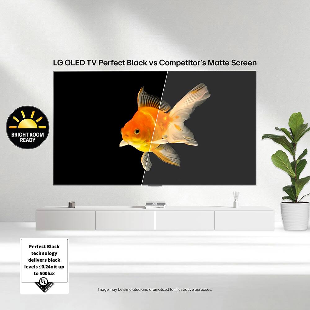 LG OLED TV Perfect Black vs Competitor's Matte Screen

BRIGHT ROOM READY

Perfect Black technology delivers black levels <0.24nit up to 500lux

Image may be simulated and dramatized for illustrative purposes.