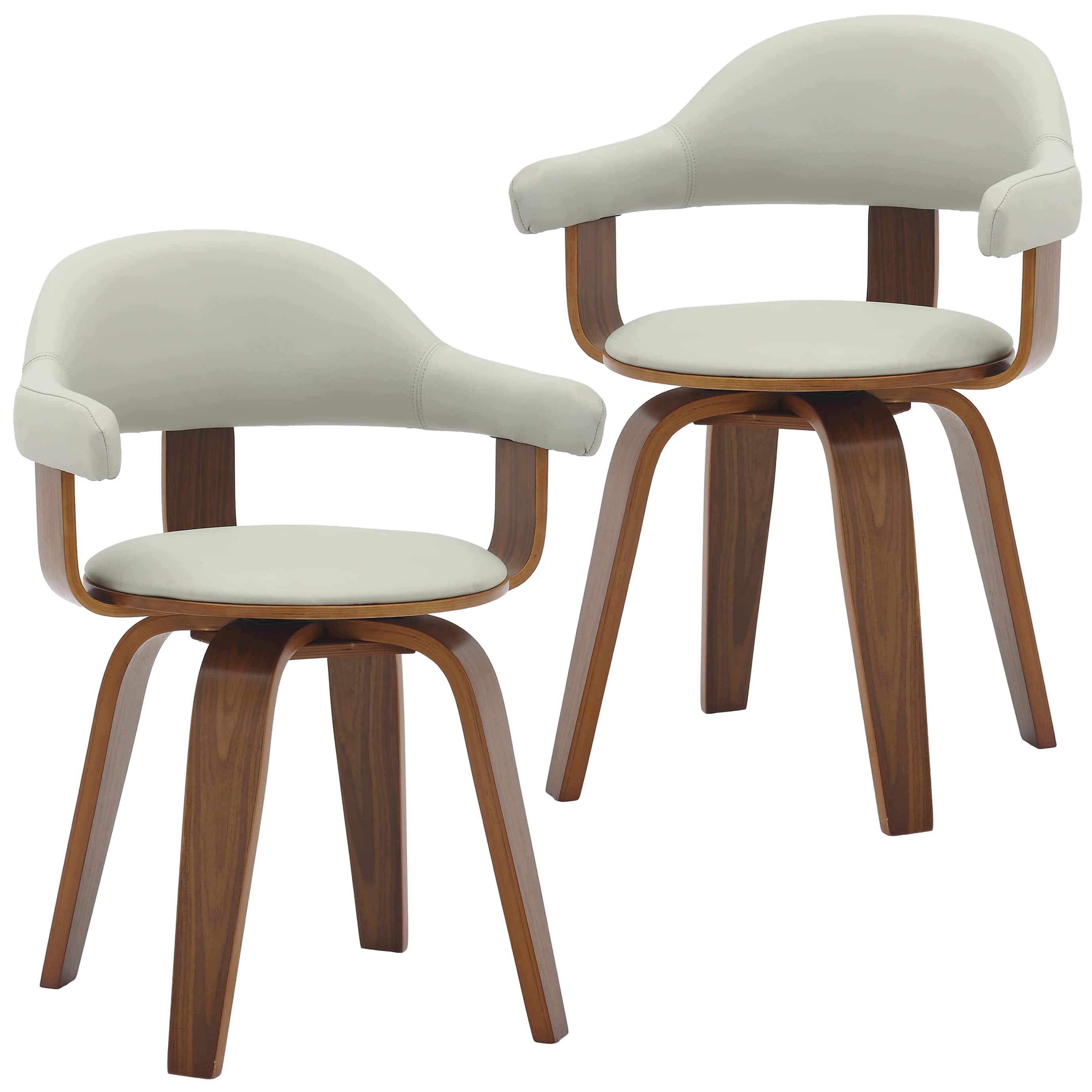 Front. LeisureMod - Set of 2 Brivo Modern Leather Swivel Dining Arm Chair with Solid Wood Legs and Open Curved Back - Grey.