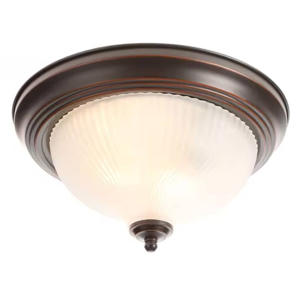 Front. Hivvago - Round 11-inch Bronze Finish Ceiling Light with Frosted Glass Shade - Flush Mount - Brown.