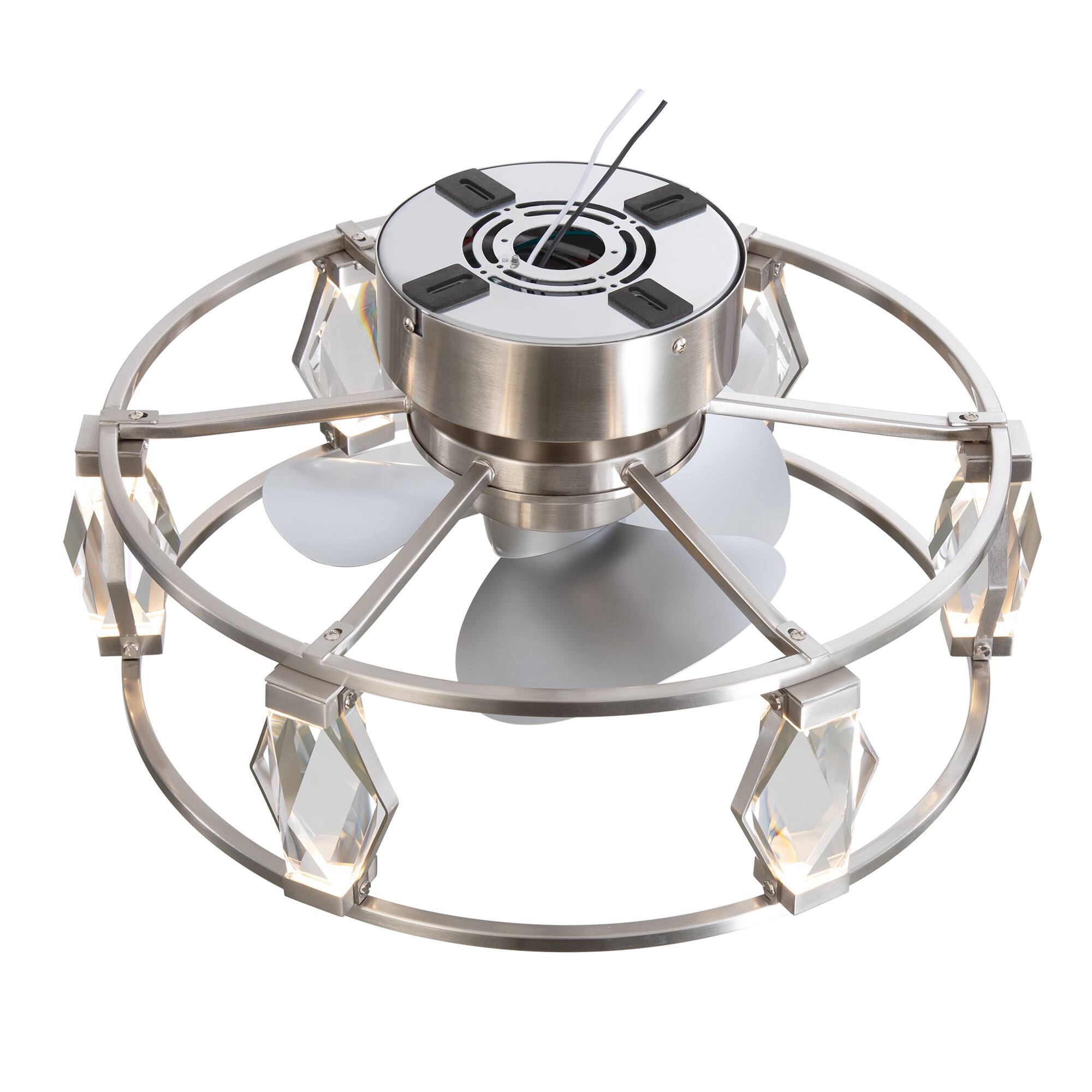 Alt View 8. Breezary - 20-Inch Indoor Flush Mount Caged Ceiling Fan with 3 ABS Blades, DC Motor, 6-Speed Remote Control, Timer, Modern Design - Satin Nickel and Silver.