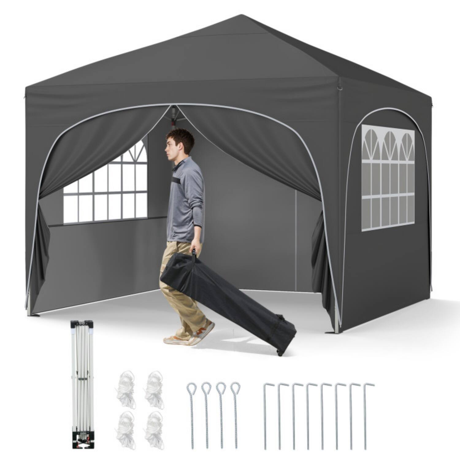 Alt View 6. Mondawe - 10 x 10 FT Pop-Up Canopy Tent with 4 Removable Sidewalls and Wheeled Bag - Gray.