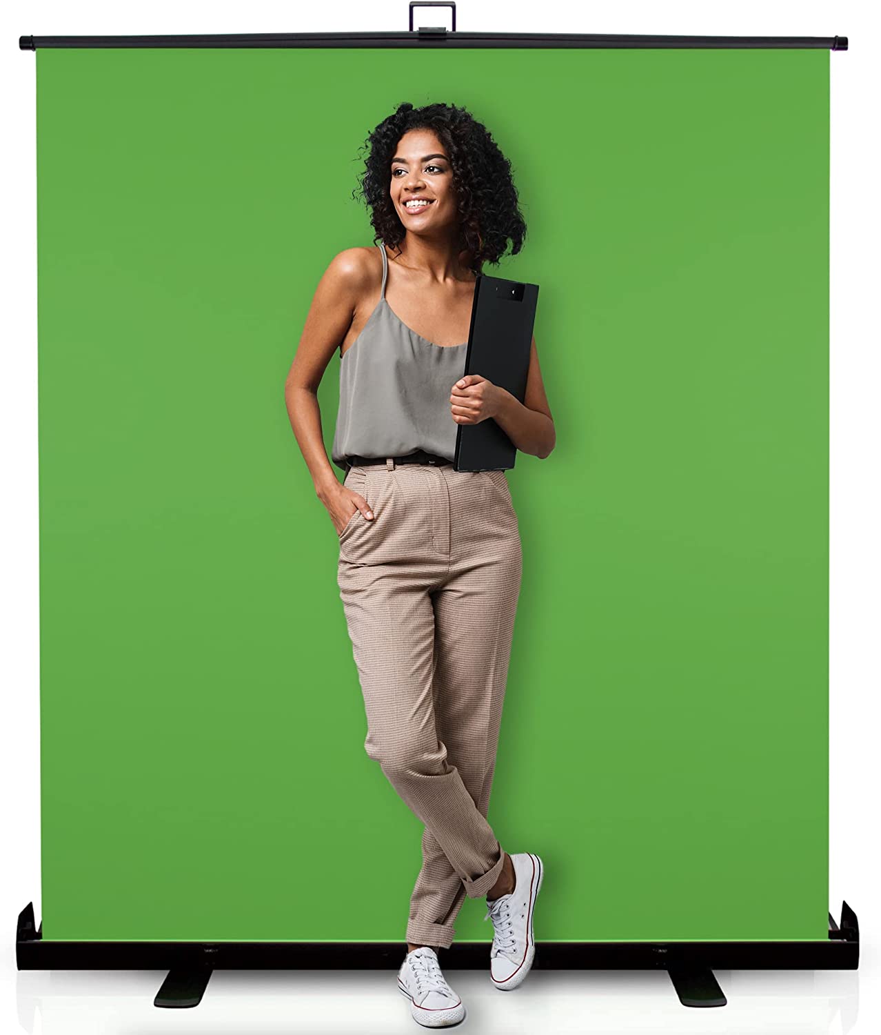 Front. KHOMO GEAR - Pull-Up Green Screen – Collapsible Chroma Key Backdrop for Photo, Streaming, and Video Production.