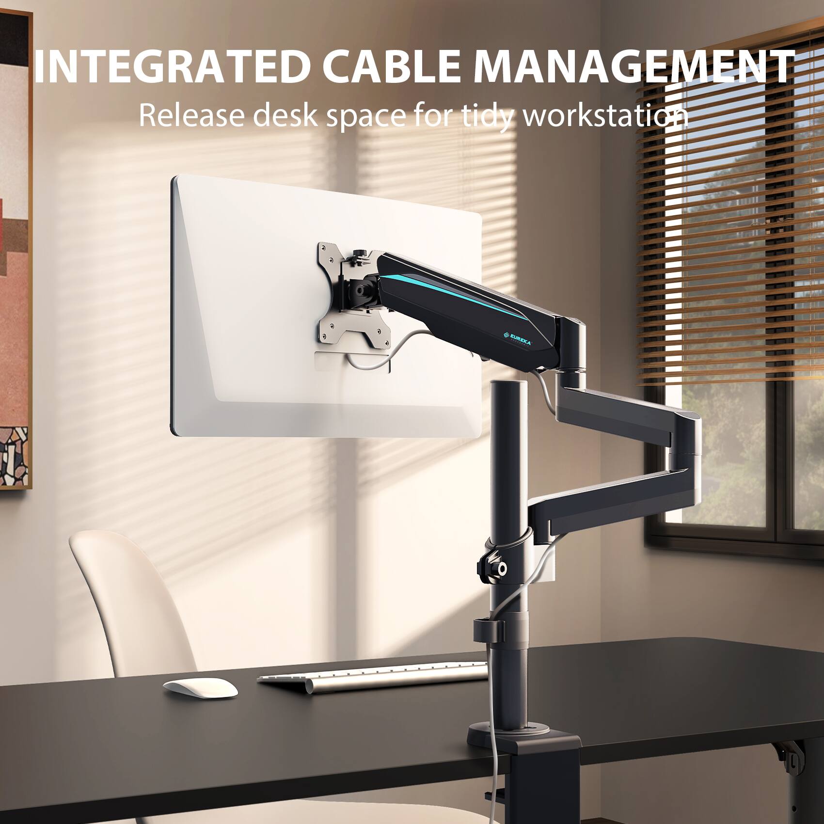 INTEGRATED CABLE MANAGEMENT  
Release desk space for tidy workstation