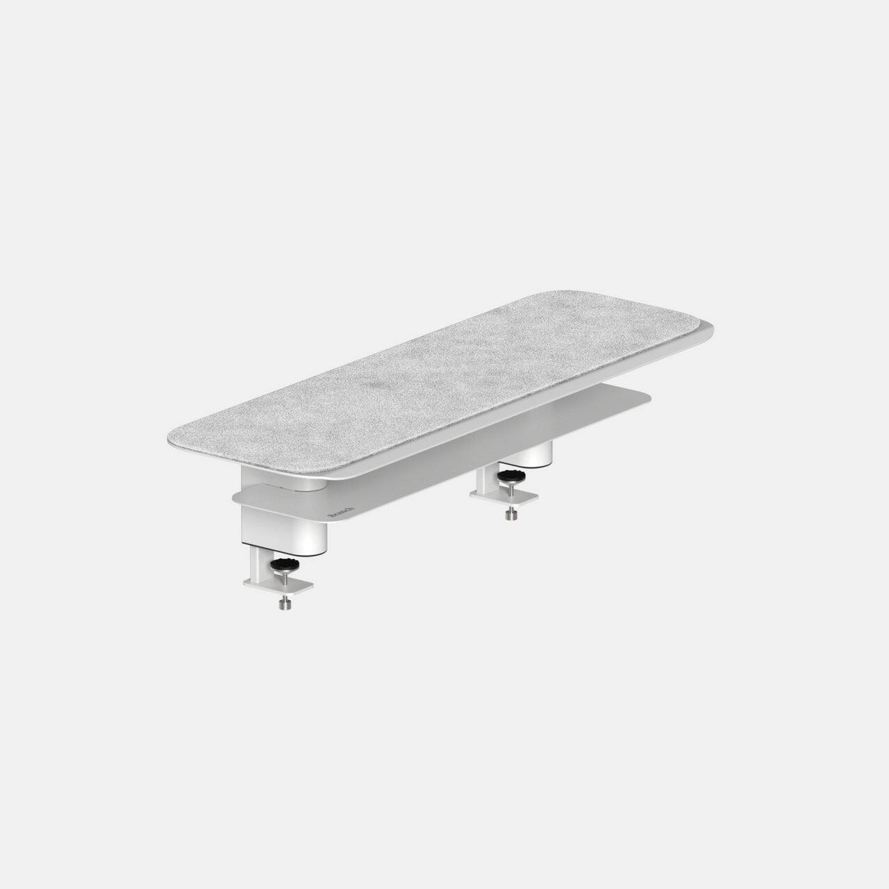 Left. Branch Furniture - Branch Small Monitor Stand – Sturdy Steel Stand with Elegant Felt Liner, Hidden Storage, and Universal Clamp - White.