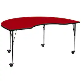 Flash Furniture - Wren Mobile 48''W x 96''L Kidney Thermal Laminate Activity Table - Standard Height Adjustable Legs - Red